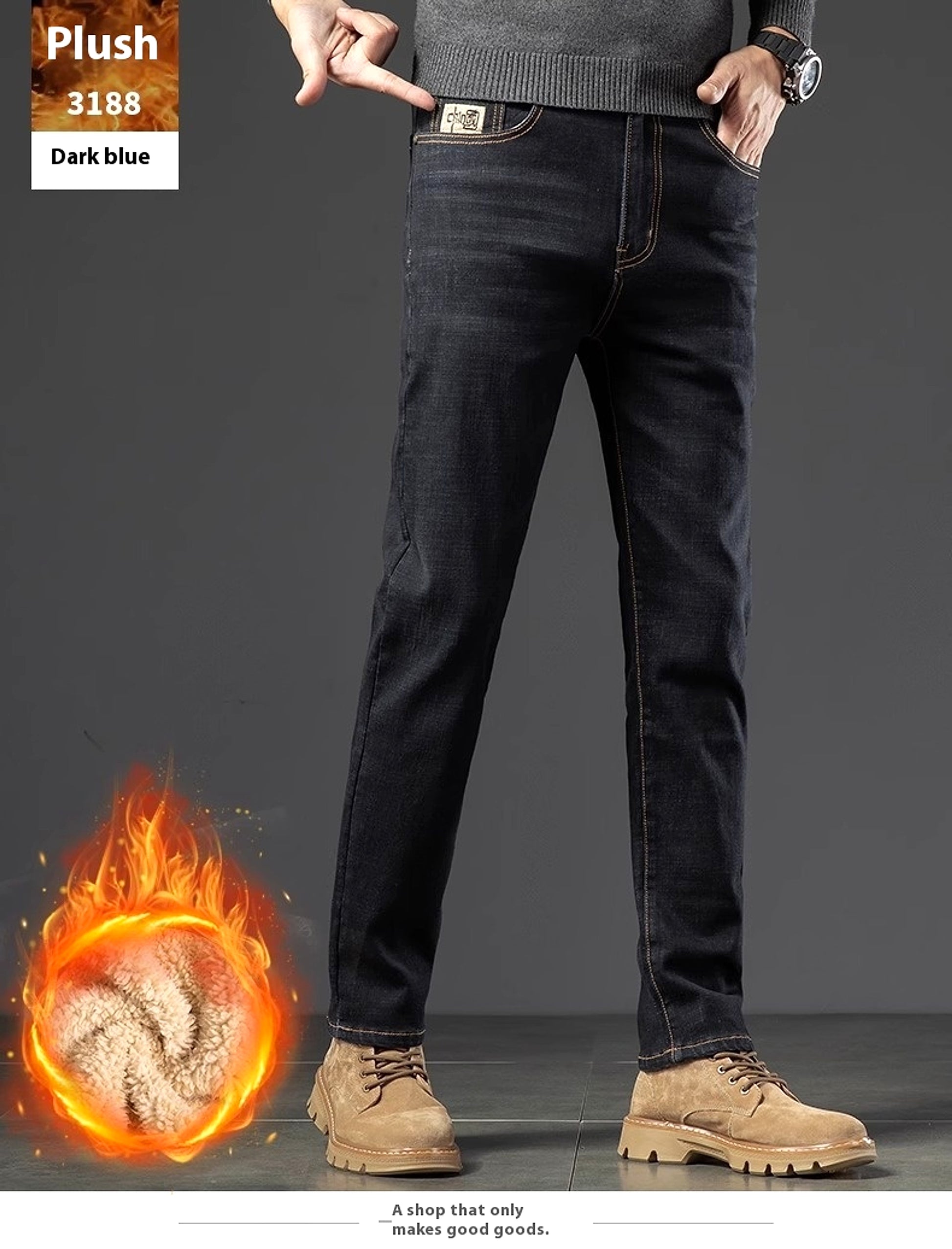 Men's Fleece Addition Denim Trousers Men's Pants Jeans Winter - enhanced image 16