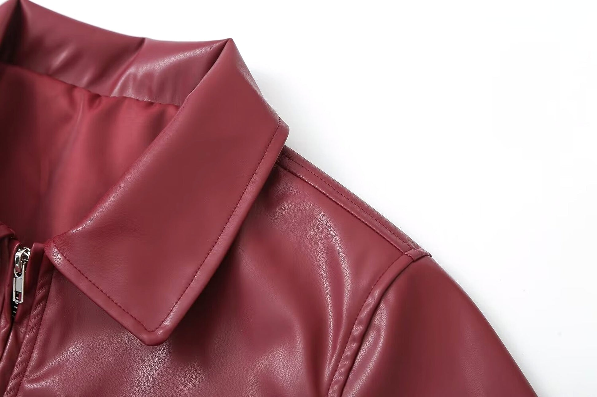 Retro Fashion Polo Collar Advanced PU Leather Jacket Coat - enhanced image 16