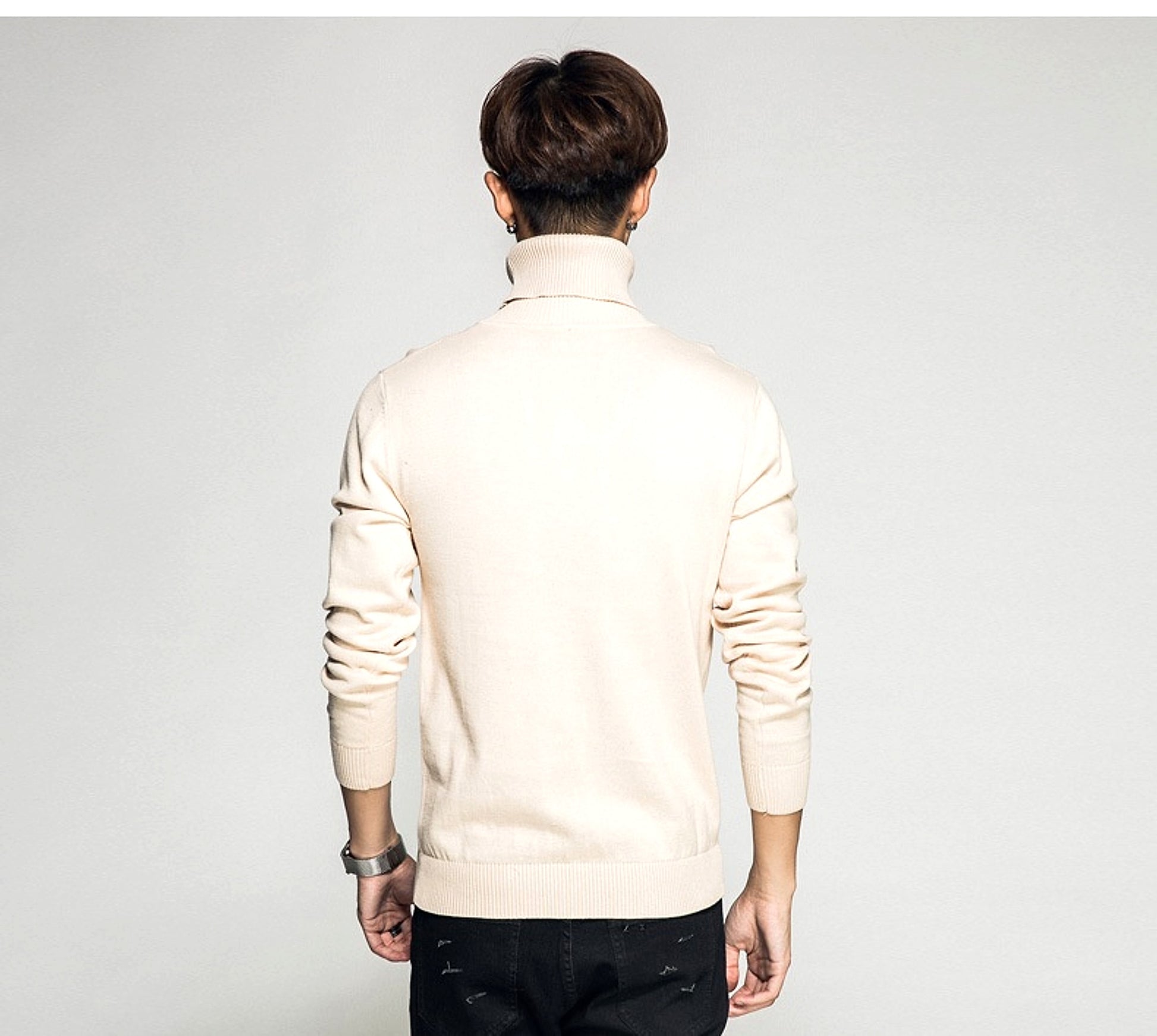 Solid Color Long Sleeve Turtleneck Pullover Men's Base Sweater - enhanced image 16