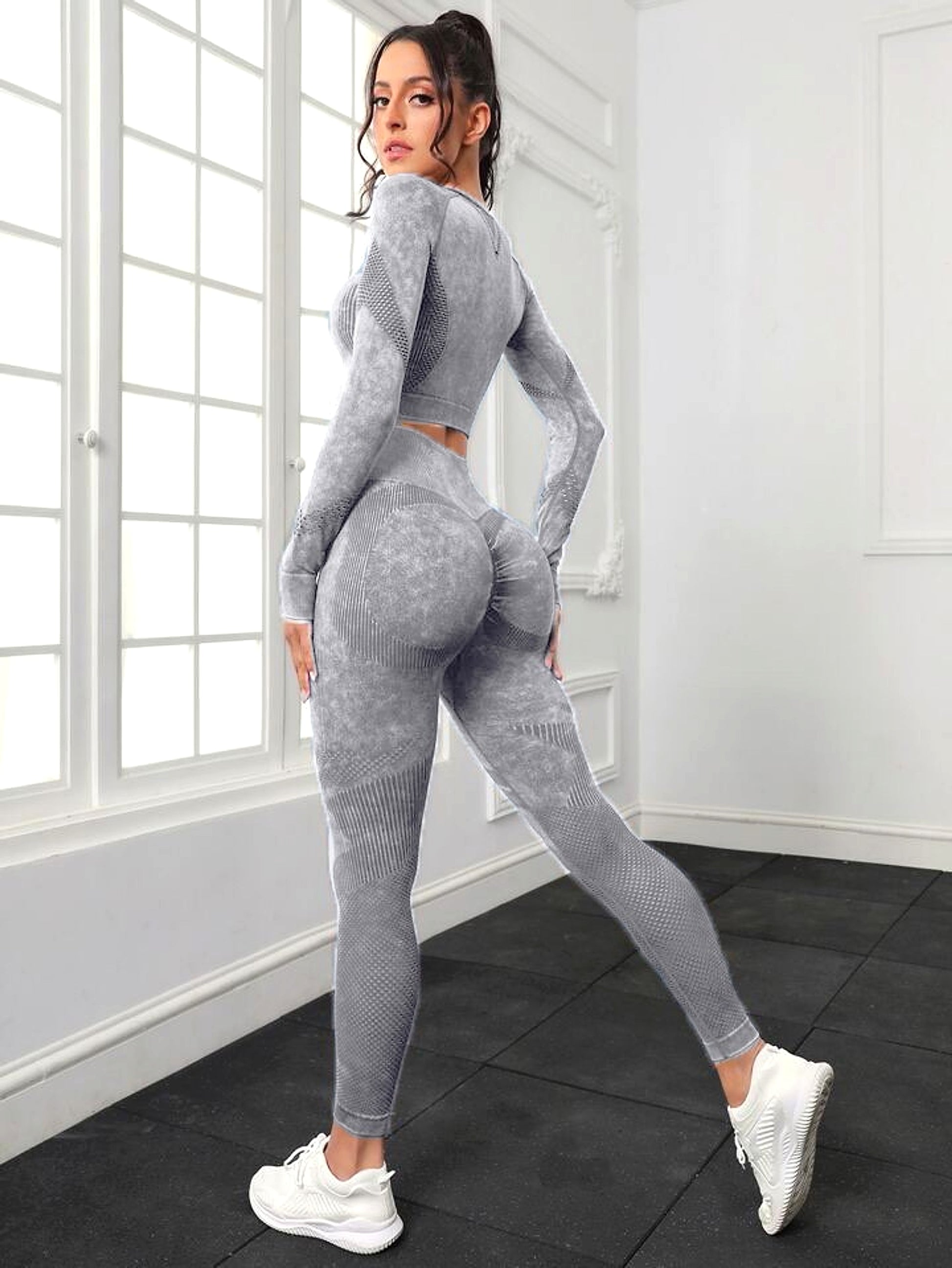 A.1 Sports Long Sleeve Fitness Yoga Leggings Pants Two-piece Set - enhanced image 16