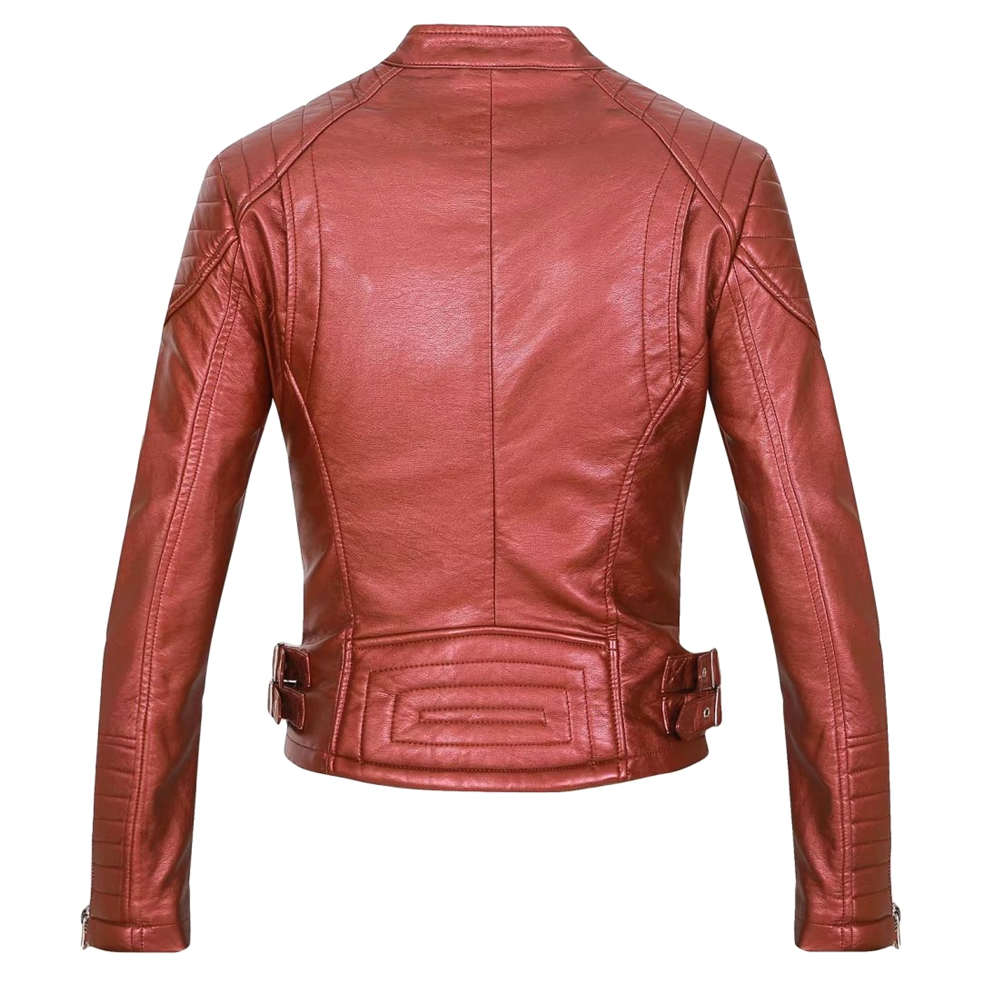 Standing Collar Motorcycle Pu Slim Leather Jacket Women Short - enhanced image 16