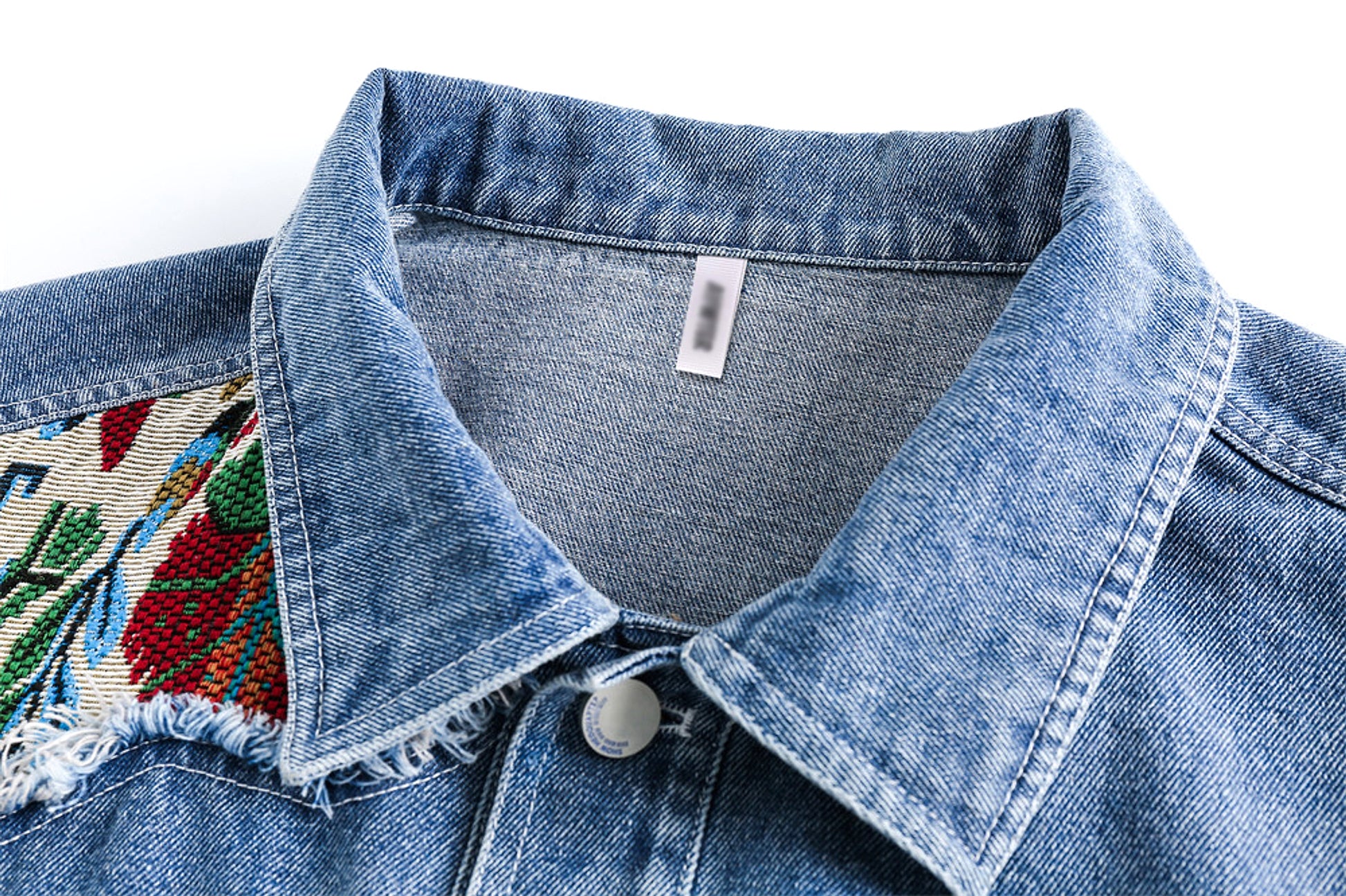 1. Stitching Embroidery Frayed Hem Denim Jacket Women - enhanced image 16