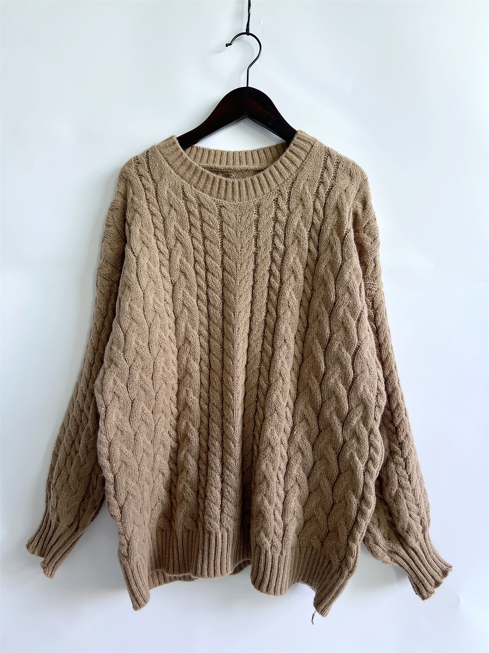 Vintage Vertical Stripes Twist Round Neck Long Sleeve Knitted Pullover Thick Needle Sweater For Women - enhanced image 16