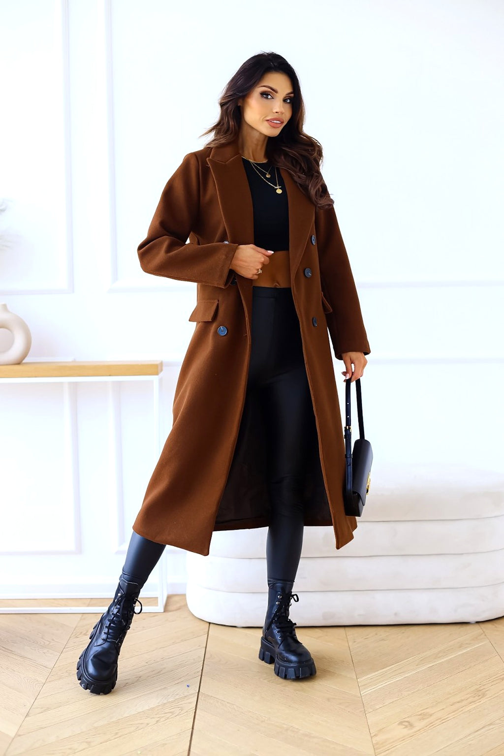 Women's Fashion Simple Double Breasted Long Sleeve Lapel Button Woolen Coat - enhanced image 16