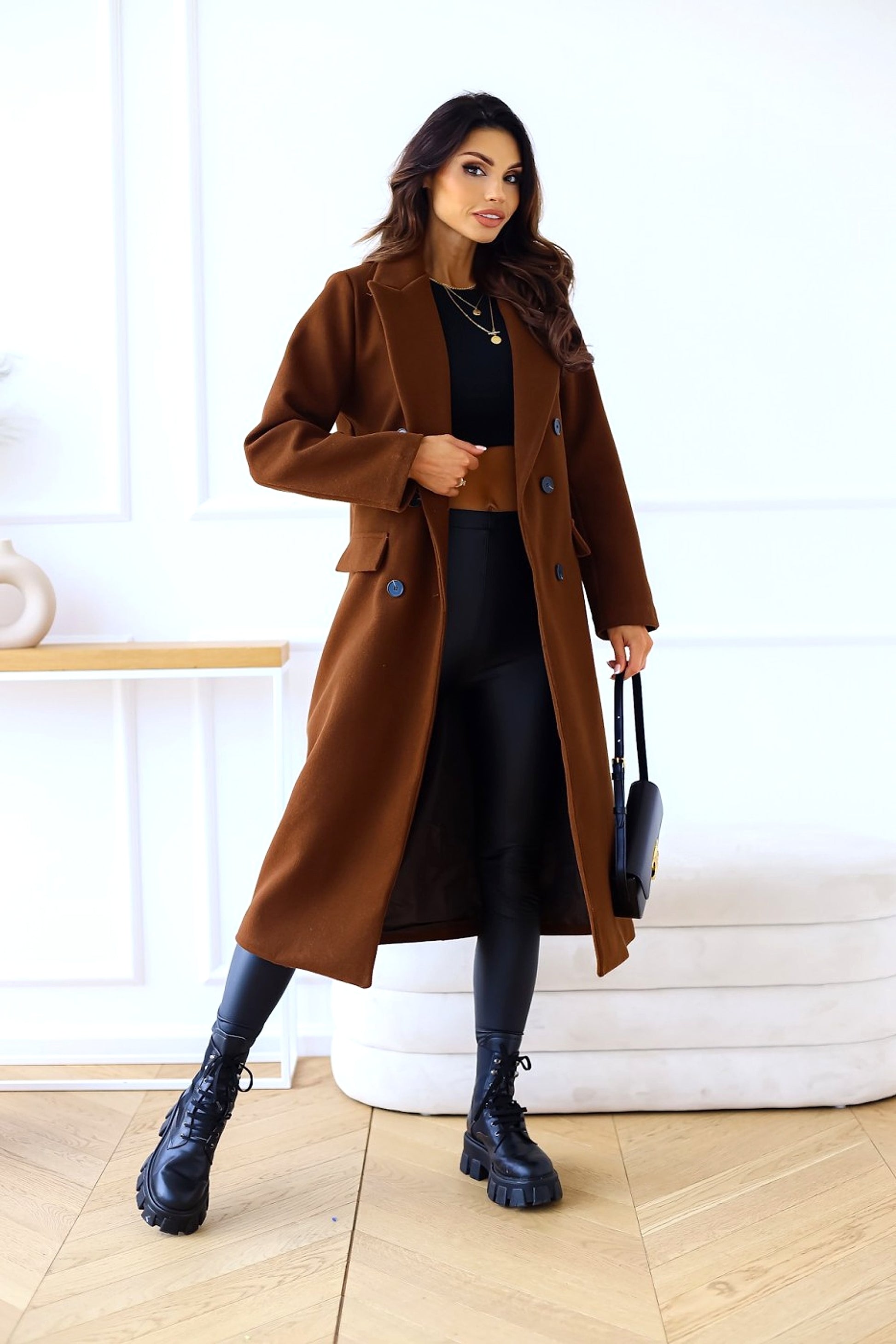 Women's Fashion Simple Double Breasted Long Sleeve Lapel Button Woolen Coat - enhanced image 16