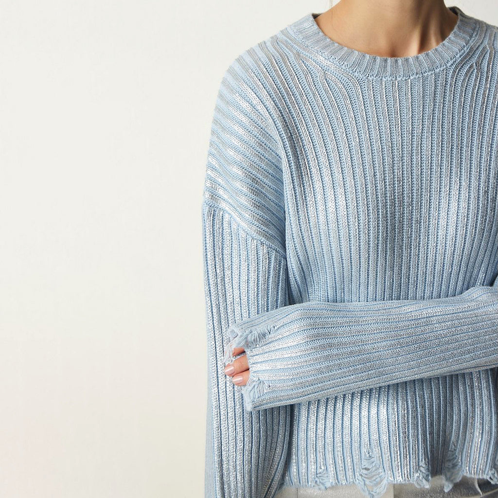 Women's Ragged Design Short Sweater Knitwear Top - enhanced image 16