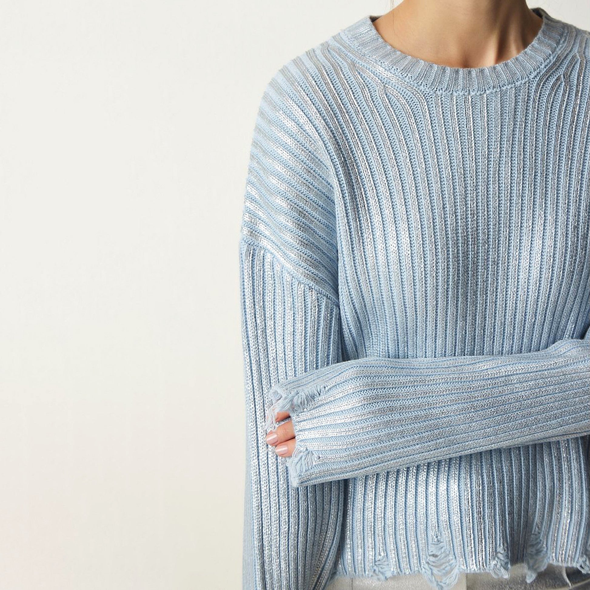 Women's Ragged Design Short Sweater Knitwear Top - enhanced image 16