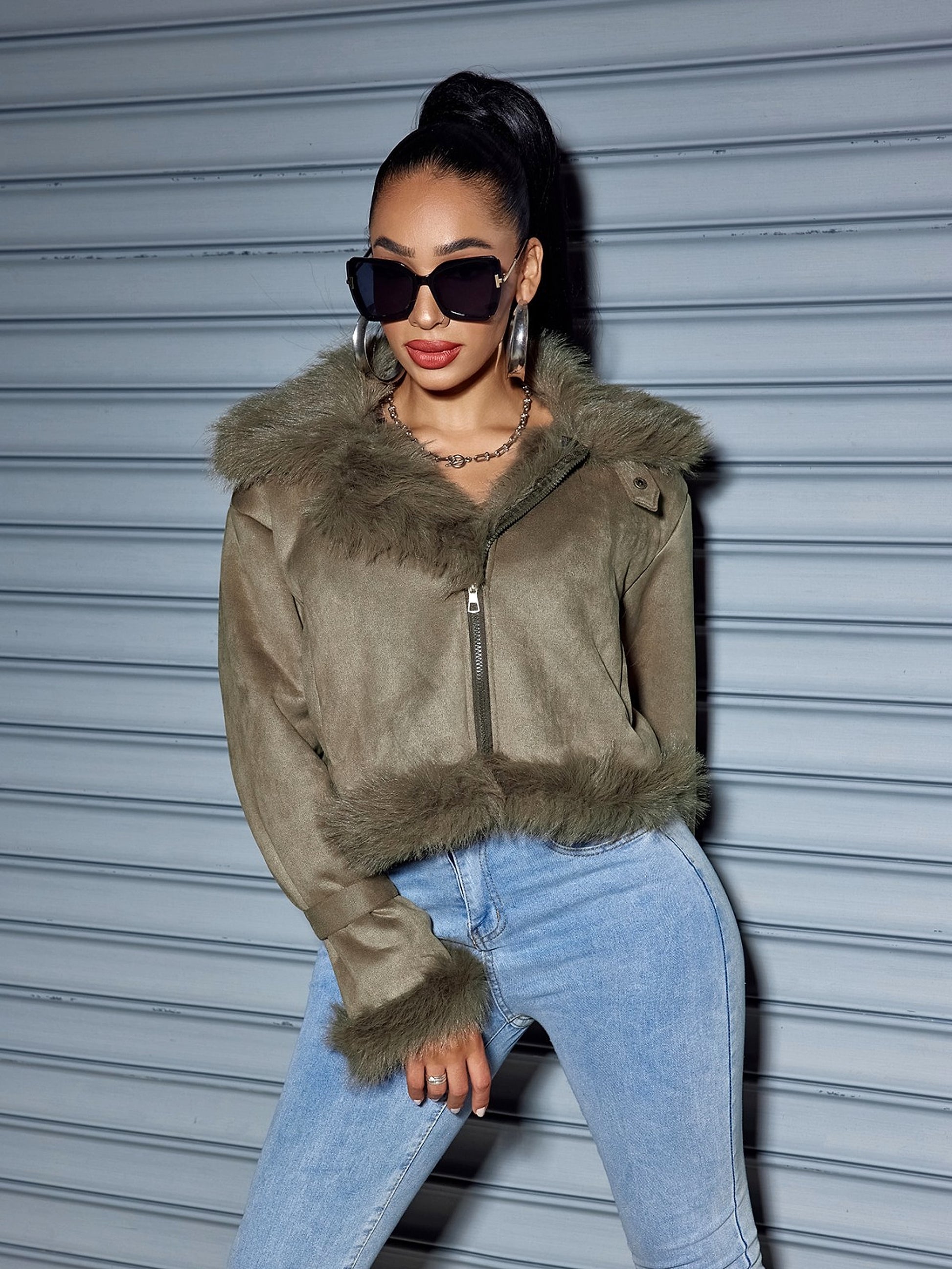 Women's Suede Short Coat – Faux Leather Fall & Winter Streetwear Jacket - enhanced image 16