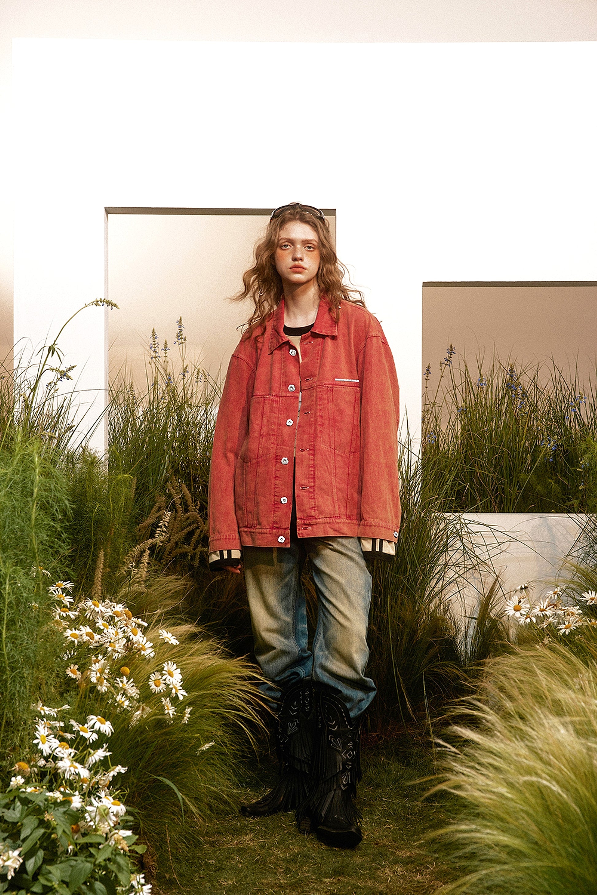 Abstract Embroidered Washed Denim Jacket - enhanced image 17