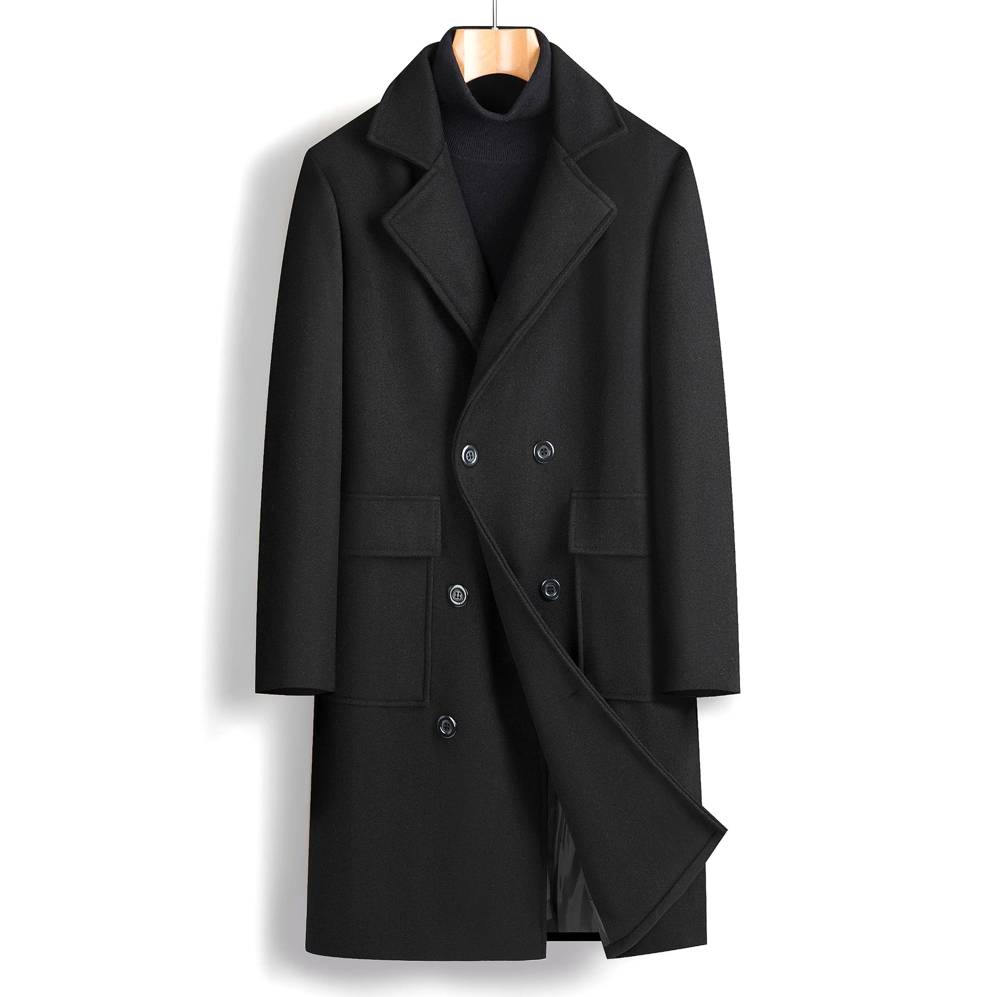 Fall Winter Men Double Breasted Mid-length Trench Coat - enhanced image 17