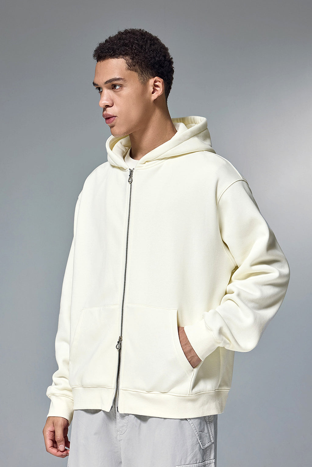 Flame Single-layer Fleece-lined Hooded Jacket Solid Color Double-headed Zipper Jacket - enhanced image 17