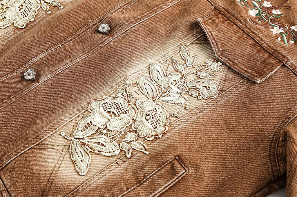 Floral Embroidery Spray Painting Denim Jacket Men & Women Punk - enhanced image 17