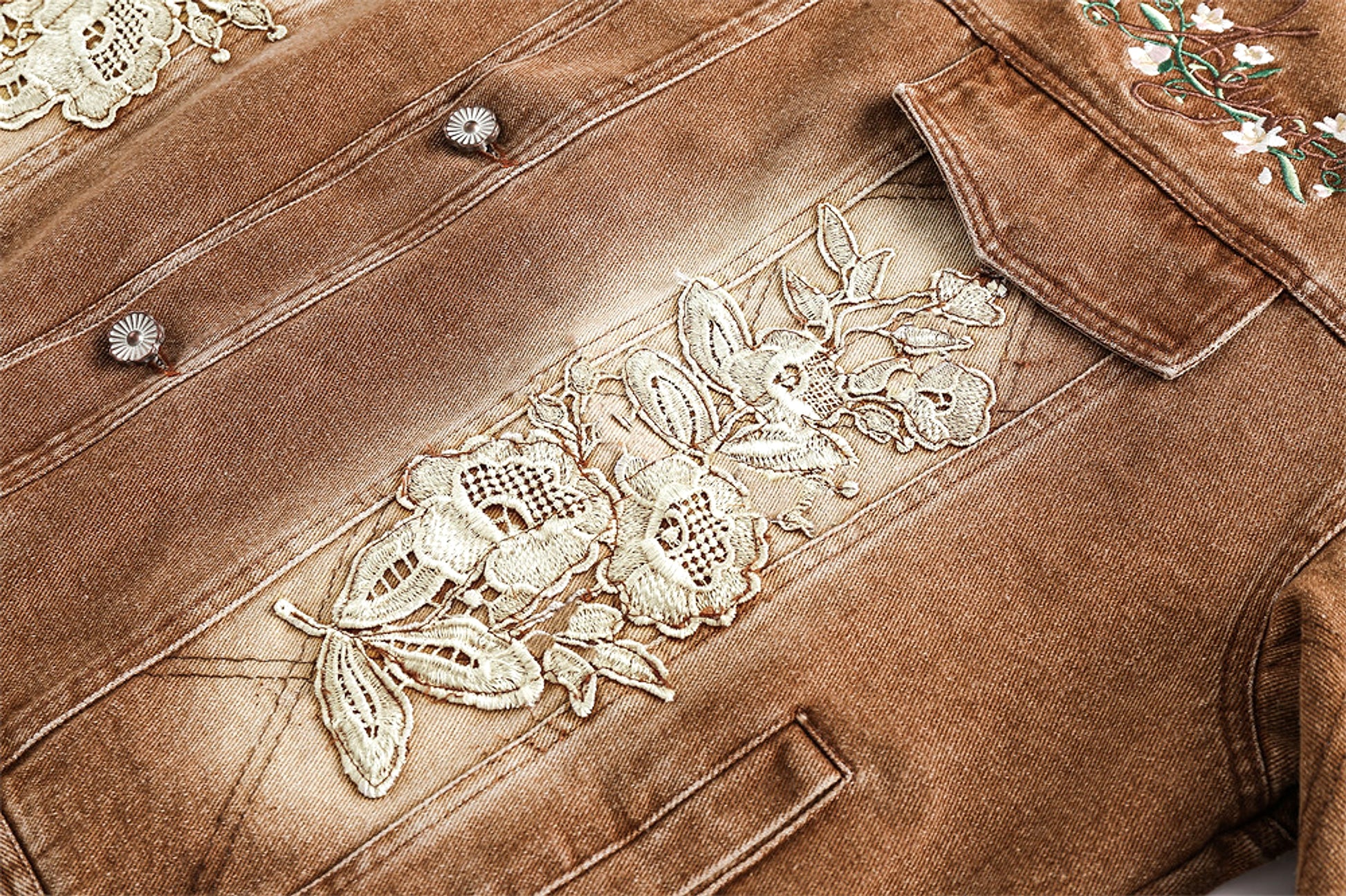 Floral Embroidery Spray Painting Denim Jacket Men & Women Punk - enhanced image 17