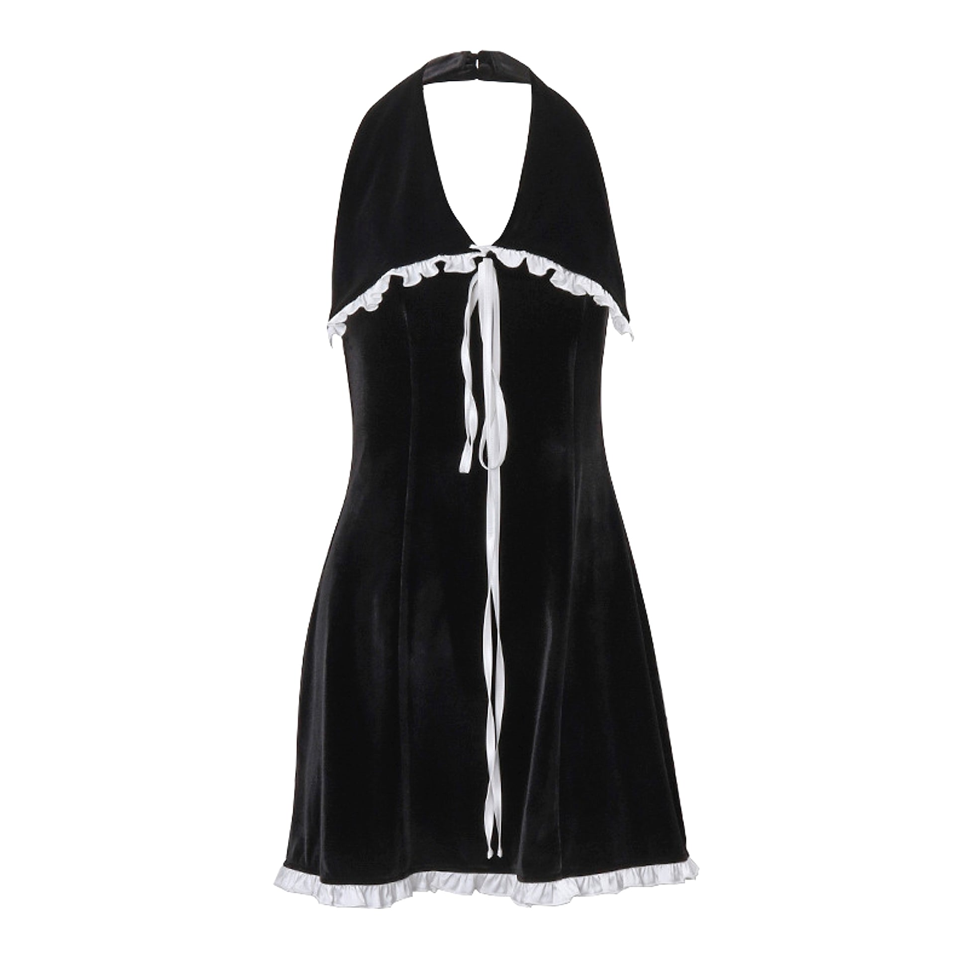 Flounce Trim Lace Up Backless Suede Slim-fit Halter Dress Women - enhanced image 17