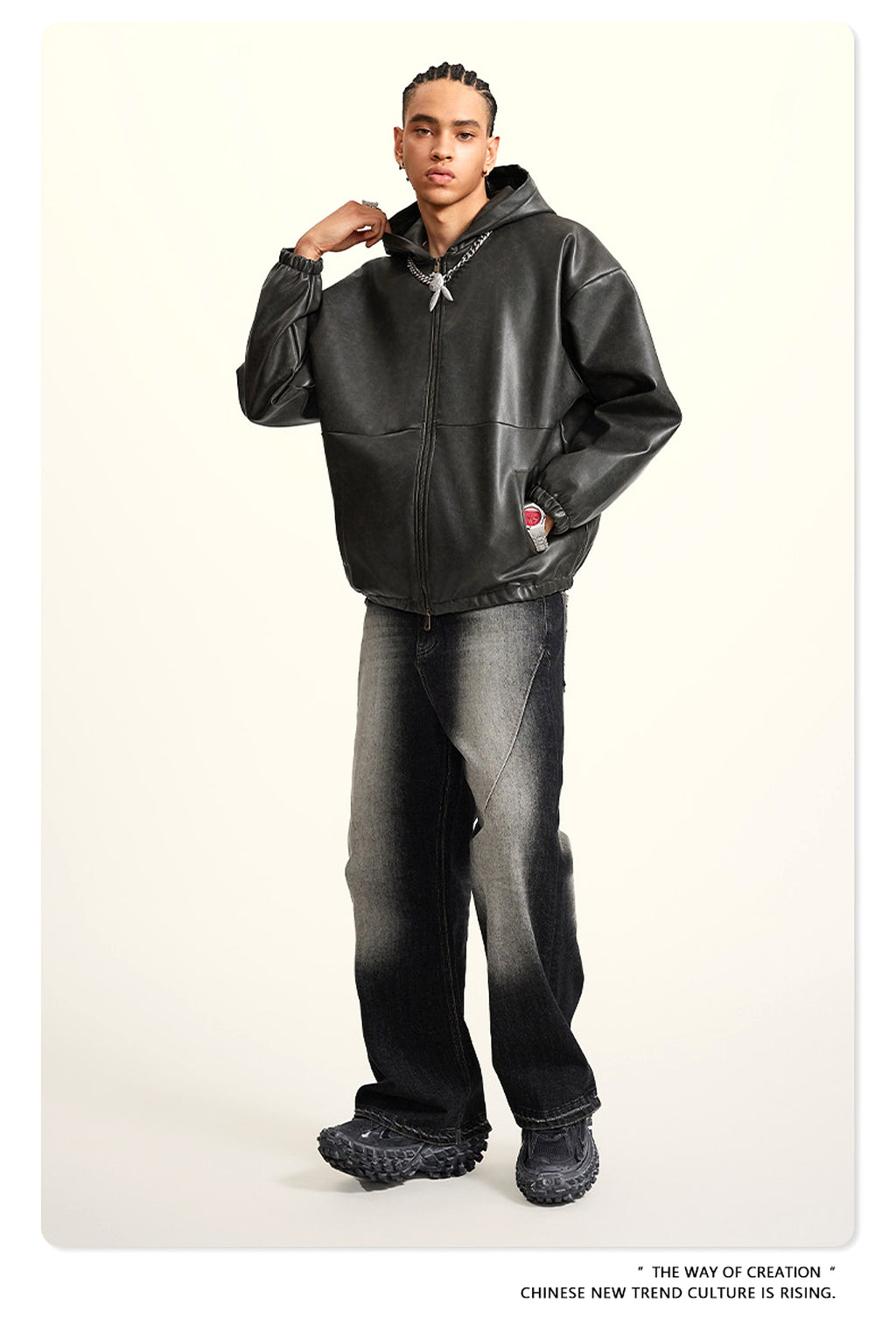 Heavy American Retro Fashion Brand Leather Coat Jacket Ment - enhanced image 17