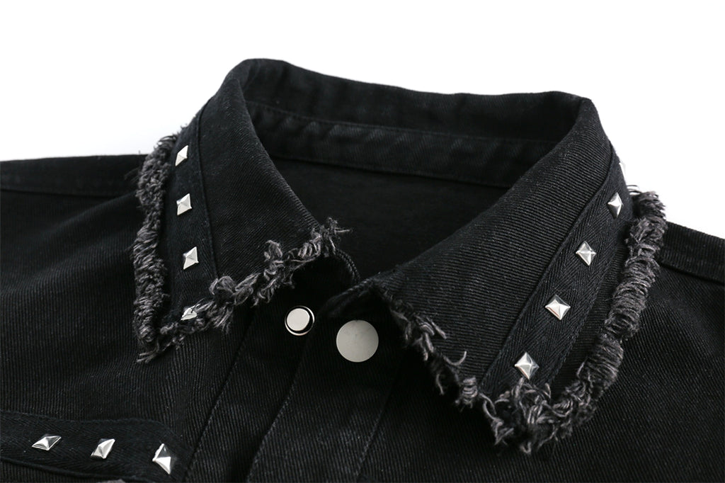 High Street Fashion Brand Hip Hop Rock Rivet Decorative Denim Jacket - enhanced image 17