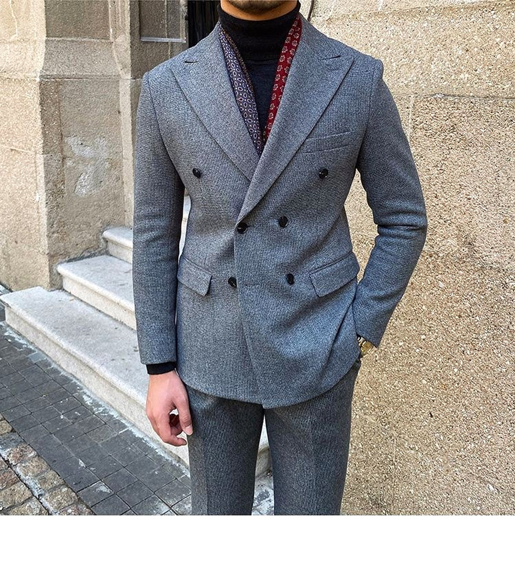 Houndstooth Double Breasted Slim Fit Suit Men's Suit - enhanced image 17