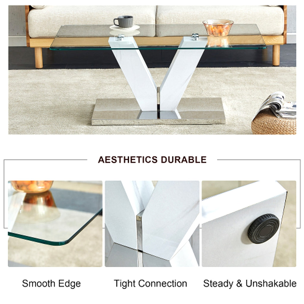 LuxeGlass™ – Modern Minimalist Coffee Table with Tempered Glass Top & Silver Pillars (US Warehouse) - enhanced image 17