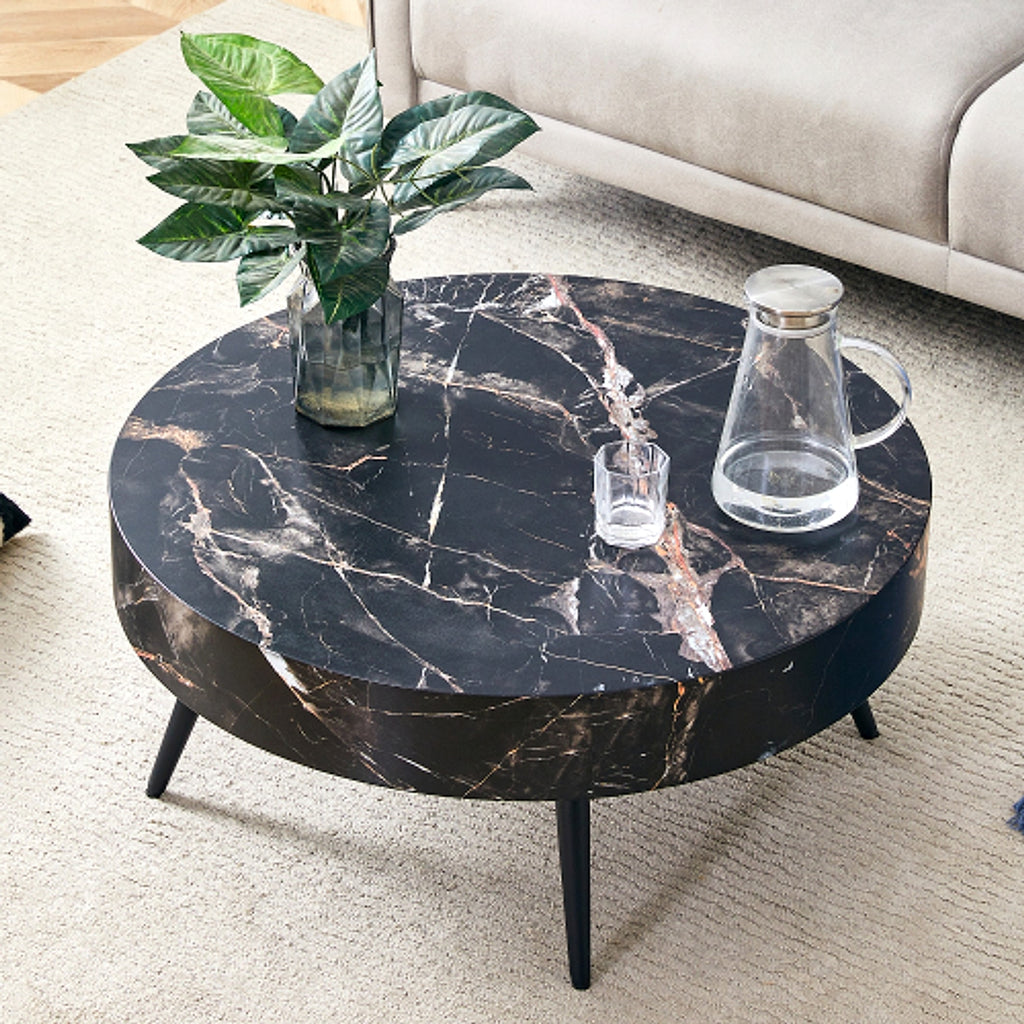 LuxeHome™ – 31.5" Black Marble Round Coffee Table with Adjustable Metal Legs (US Warehouse) - enhanced image 17