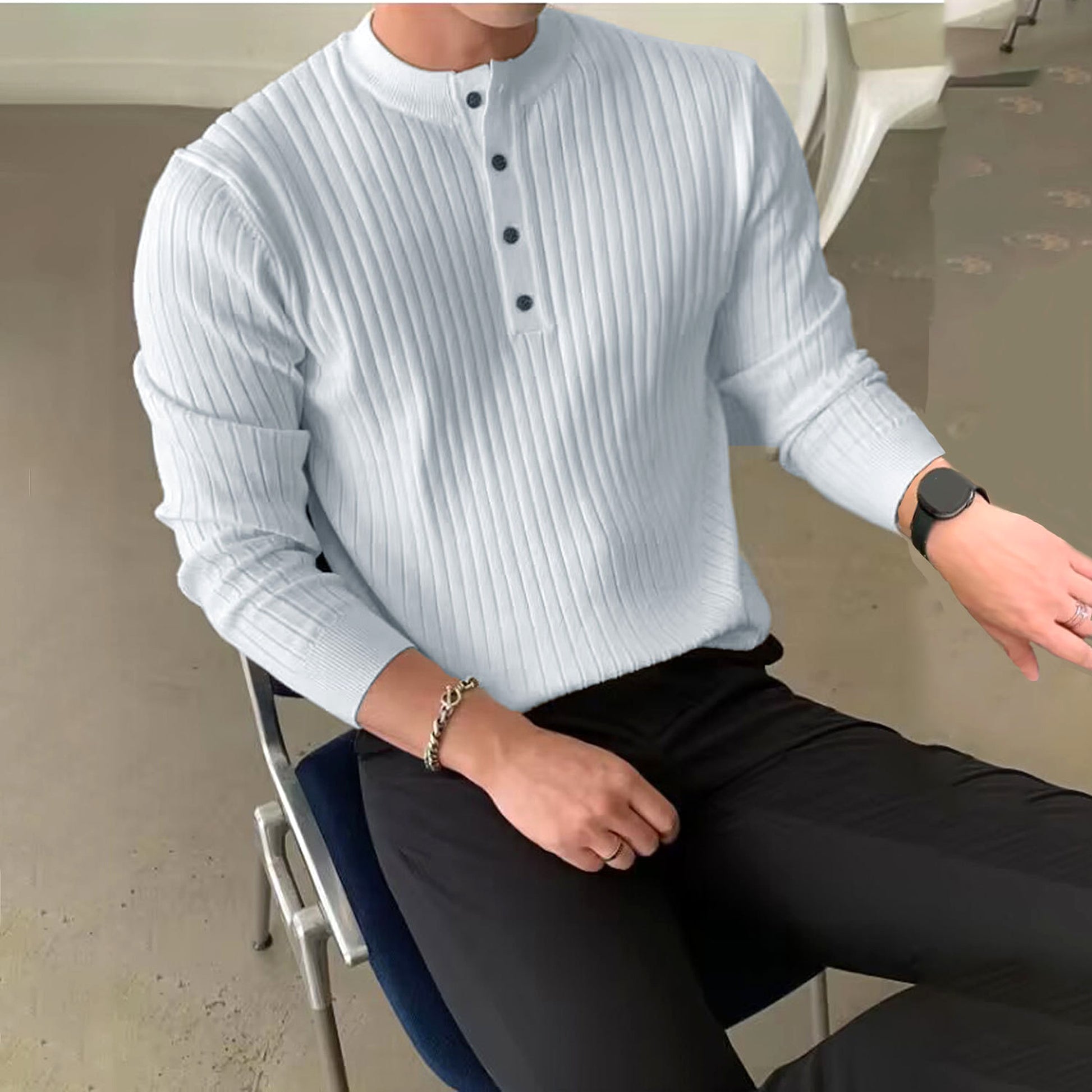 Men's Half-high Collar Button Sweater - enhanced image 17