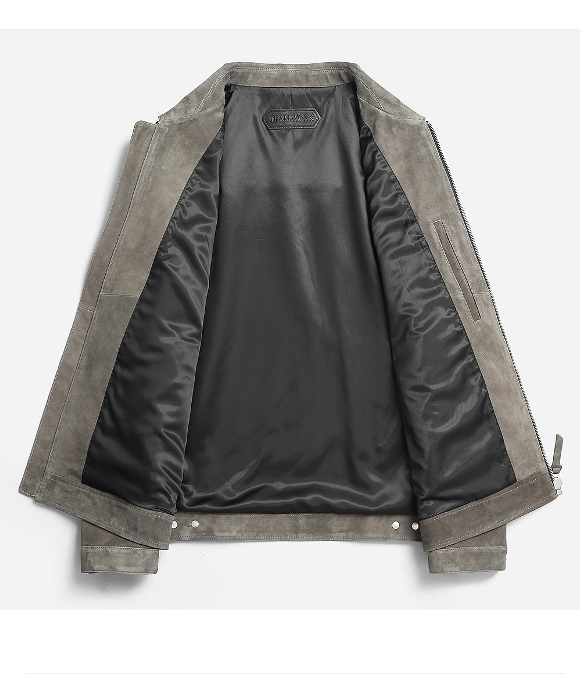 A1. Men's Lambskin Suede Lapel Biker's Leather Jacket - enhanced image 17