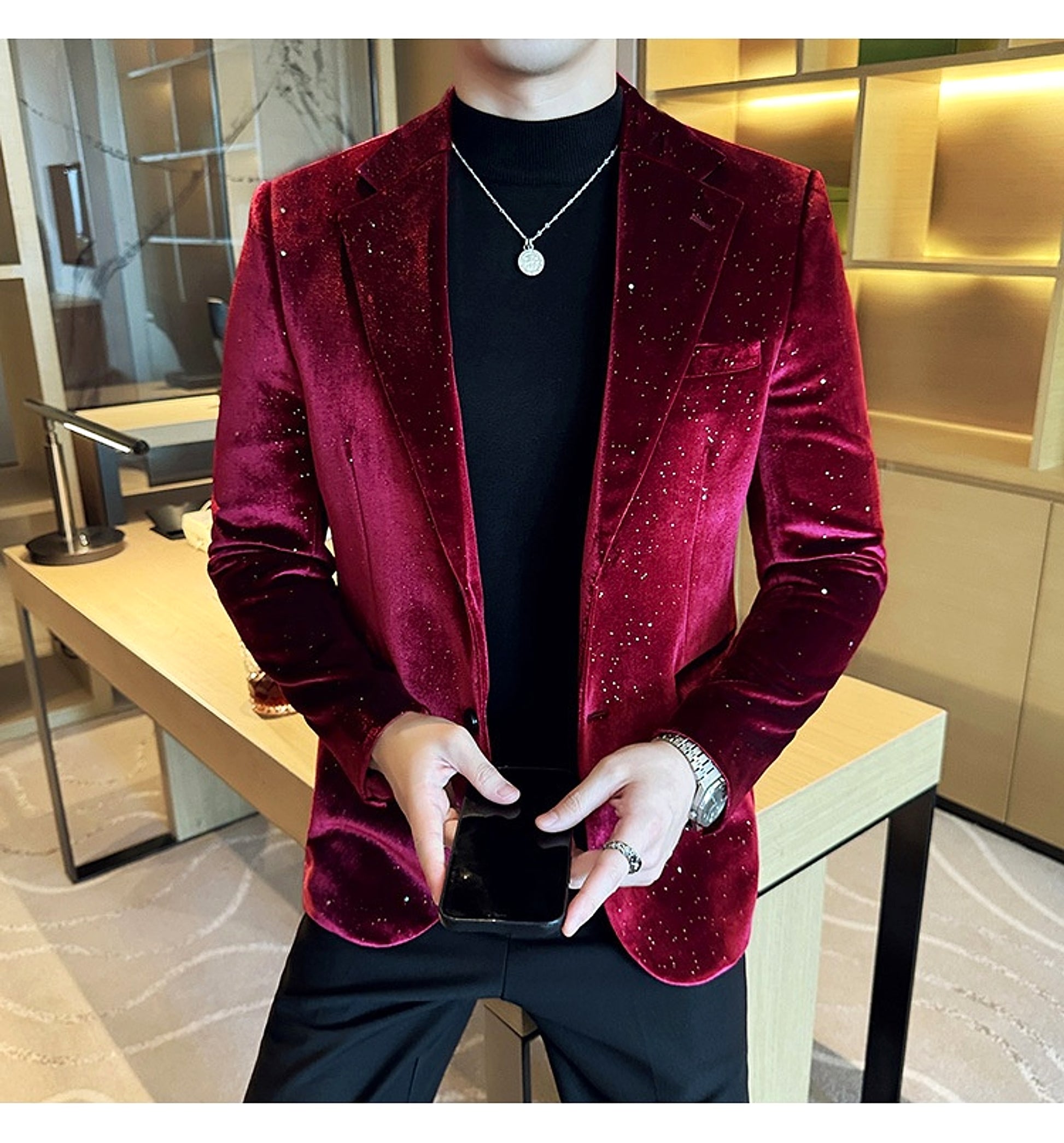 Men's South Korea Slim-fit Fashion Bronzing Stage Suit Jacket - enhanced image 17