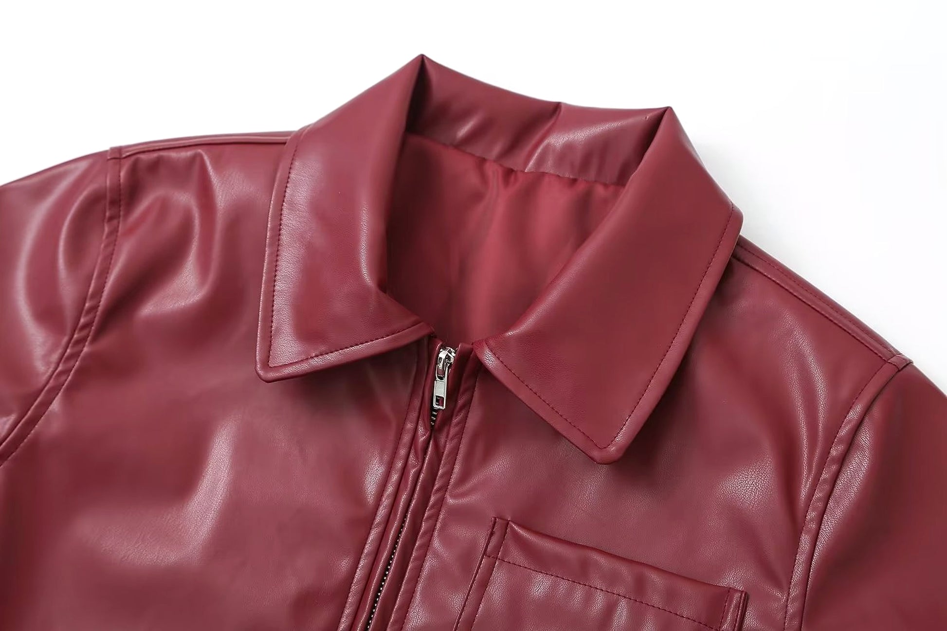 Retro Fashion Polo Collar Advanced PU Leather Jacket Coat - enhanced image 17