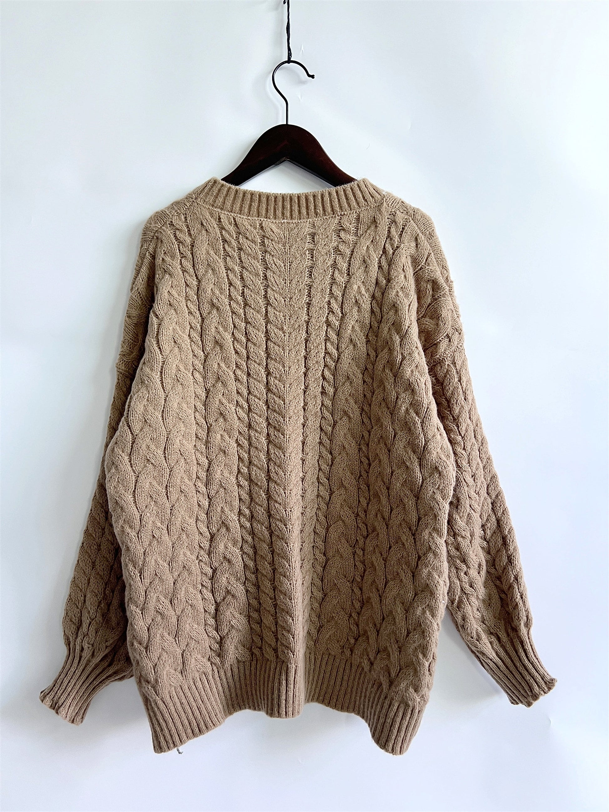 Vintage Vertical Stripes Twist Round Neck Long Sleeve Knitted Pullover Thick Needle Sweater For Women - enhanced image 17