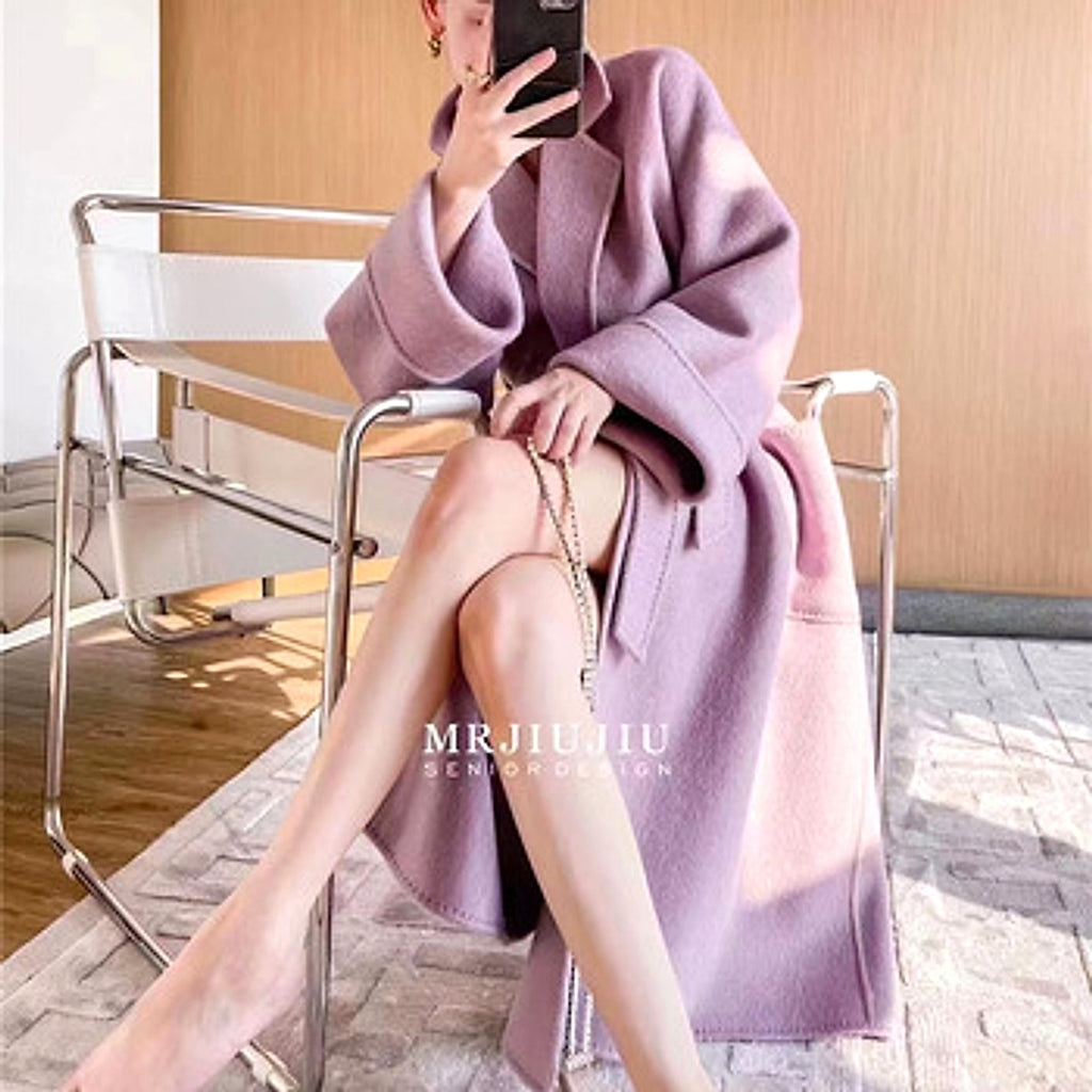 Water Ripple Cashmere Women's Long Reversible Coat – Luxury & Versatility - enhanced image 17