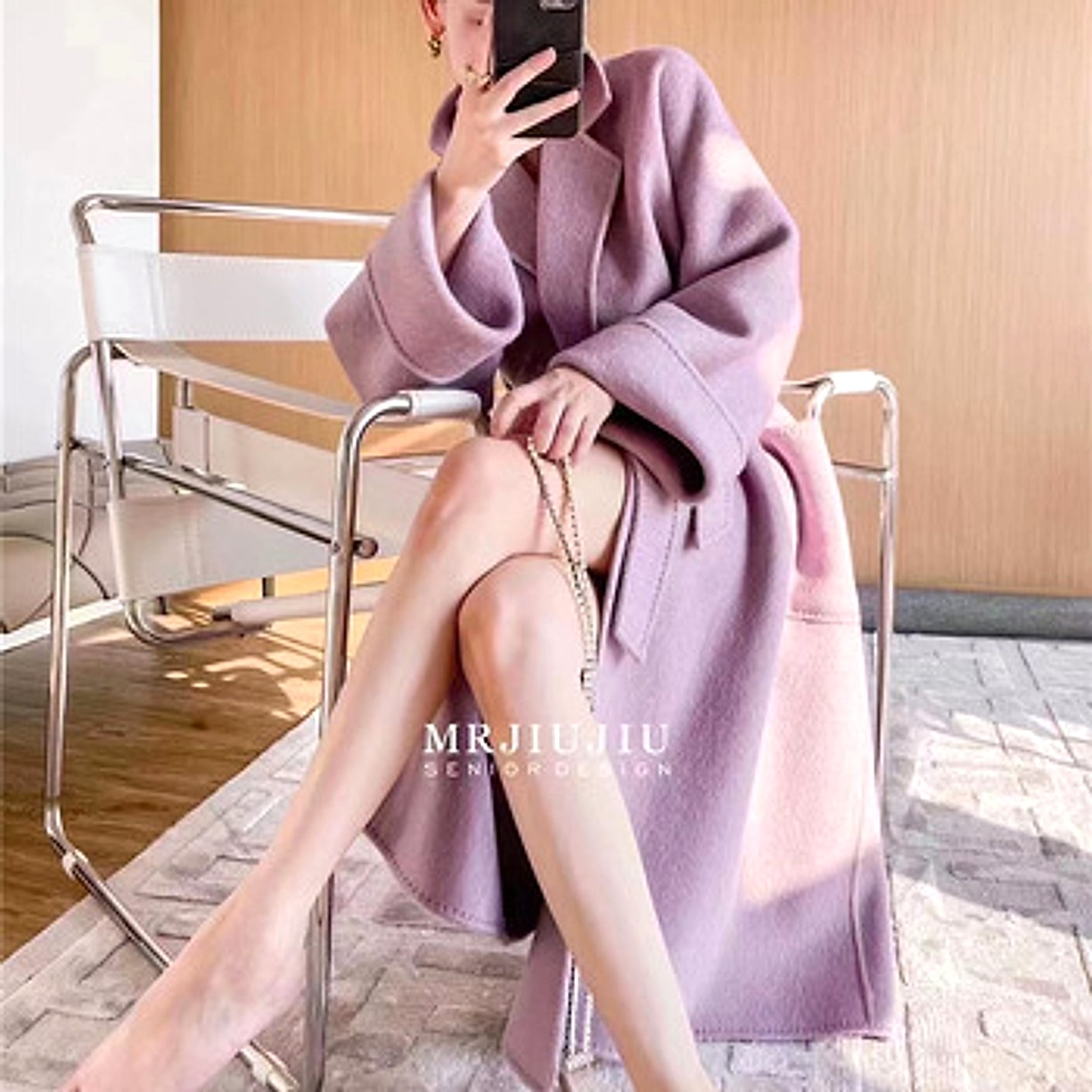 Water Ripple Cashmere Women's Long Reversible Coat – Luxury & Versatility - enhanced image 17