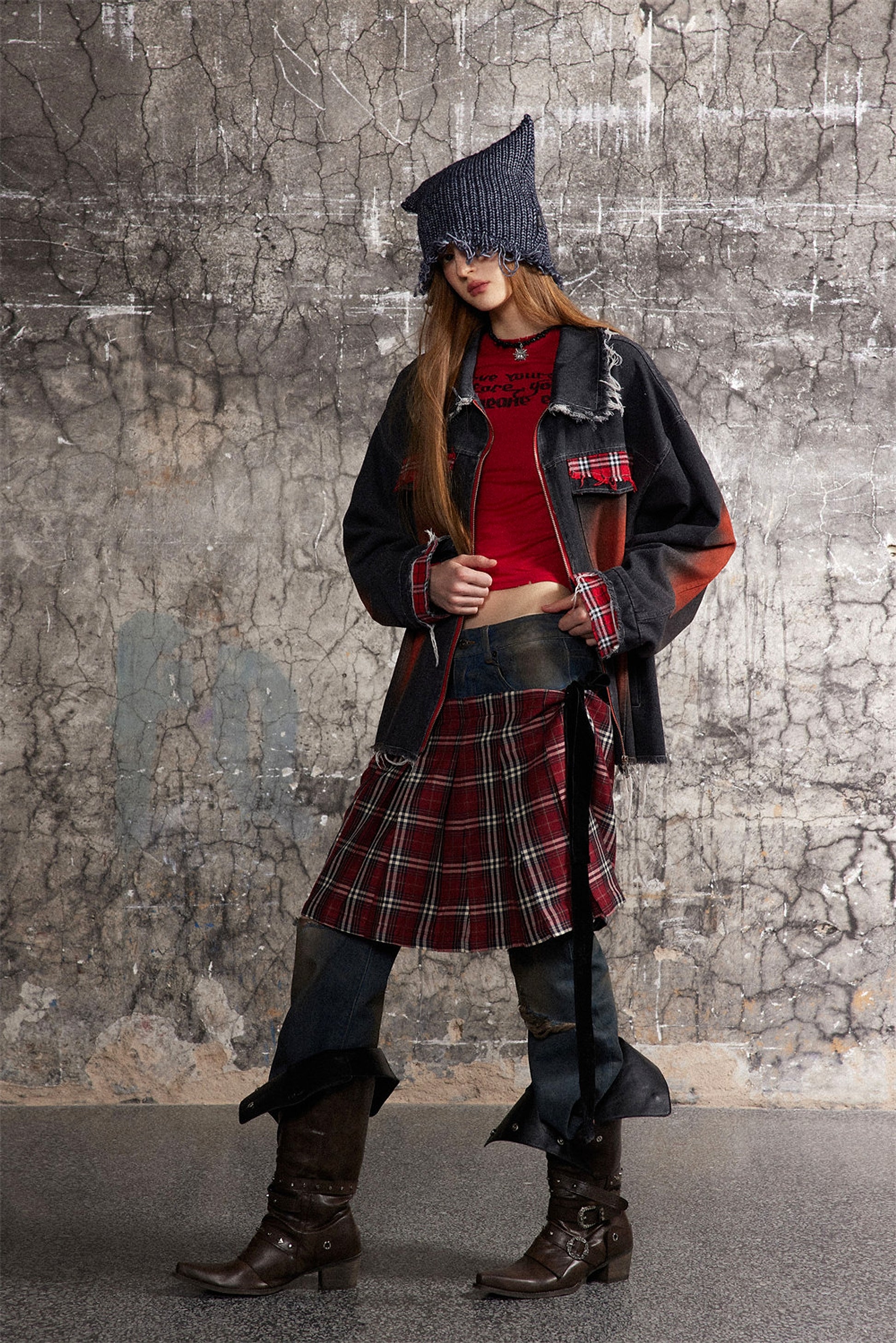 A1. Color Matching Cat Raw-cut Edges Washed And Worn Loose Lapels Coat Fashion - enhanced image 18
