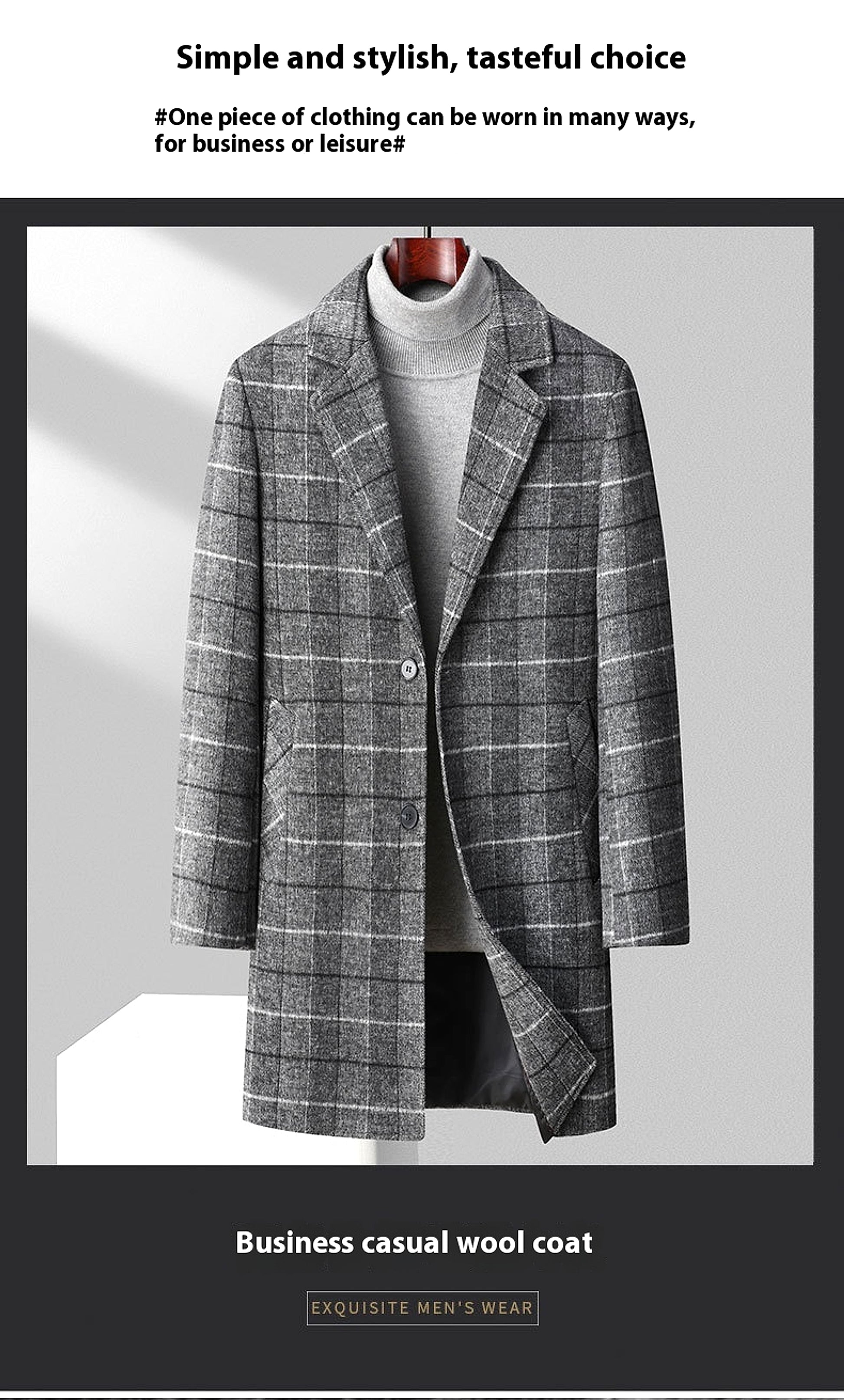 25 Edition – Men’s Wool-Blend Plaid Business Overcoat (Mid-Length) - enhanced image 18