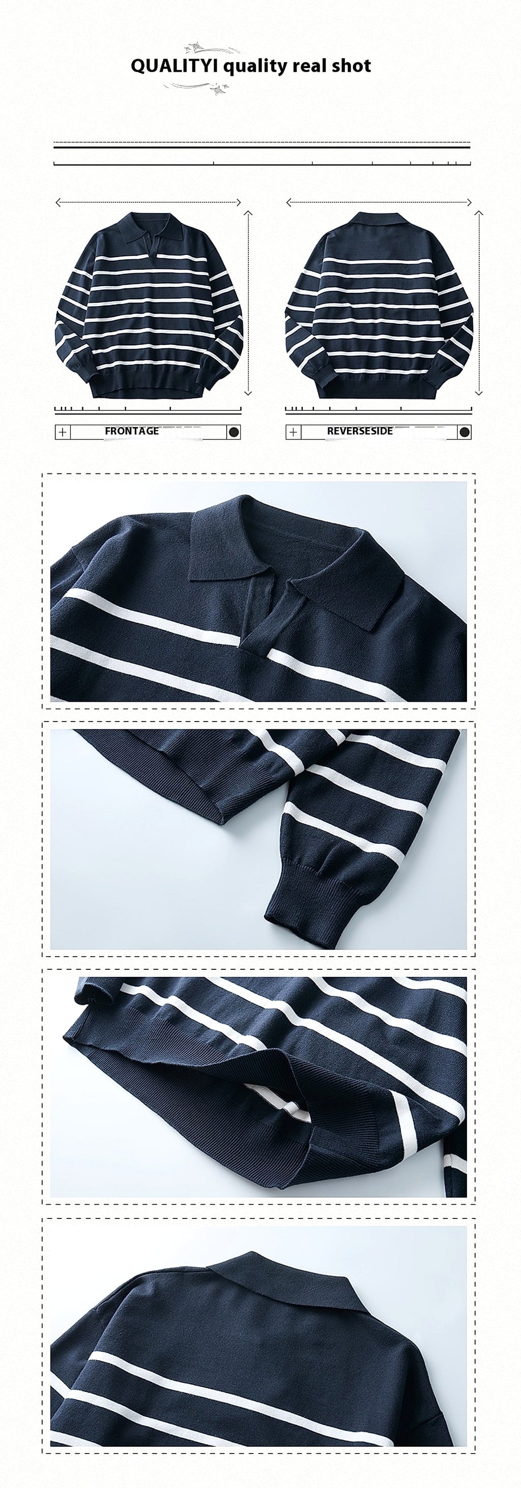 High-grade Loose Contrast Color Striped Sweater Long Sleeve Inner Wear Sweater For Men - enhanced image 18