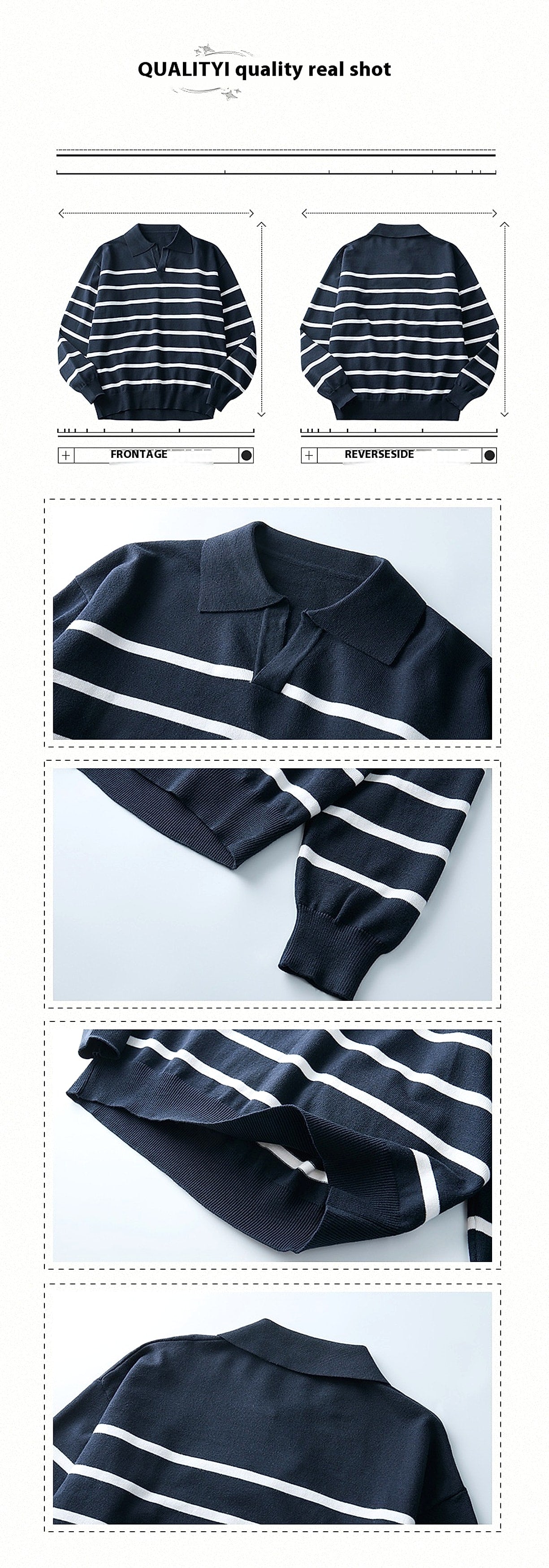 High-grade Loose Contrast Color Striped Sweater Long Sleeve Inner Wear Sweater For Men - enhanced image 18