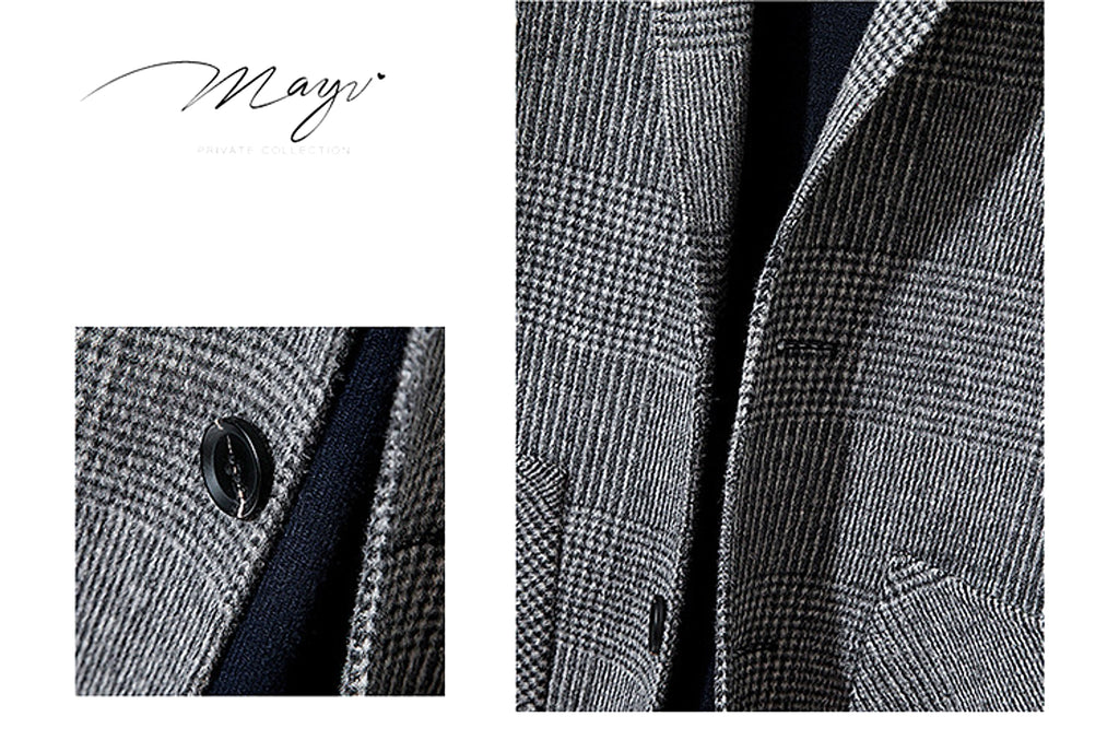 Houndstooth reversible men's plaid woolen trench coat - enhanced image 18