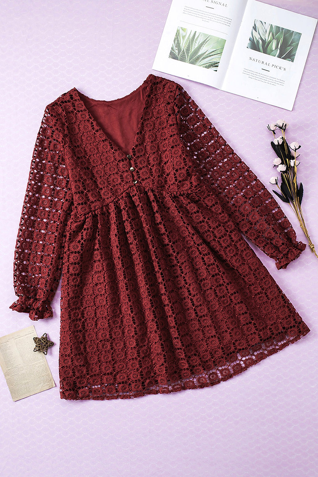 A. Lace Stitching Long Sleeve Dress Women - enhanced image 18