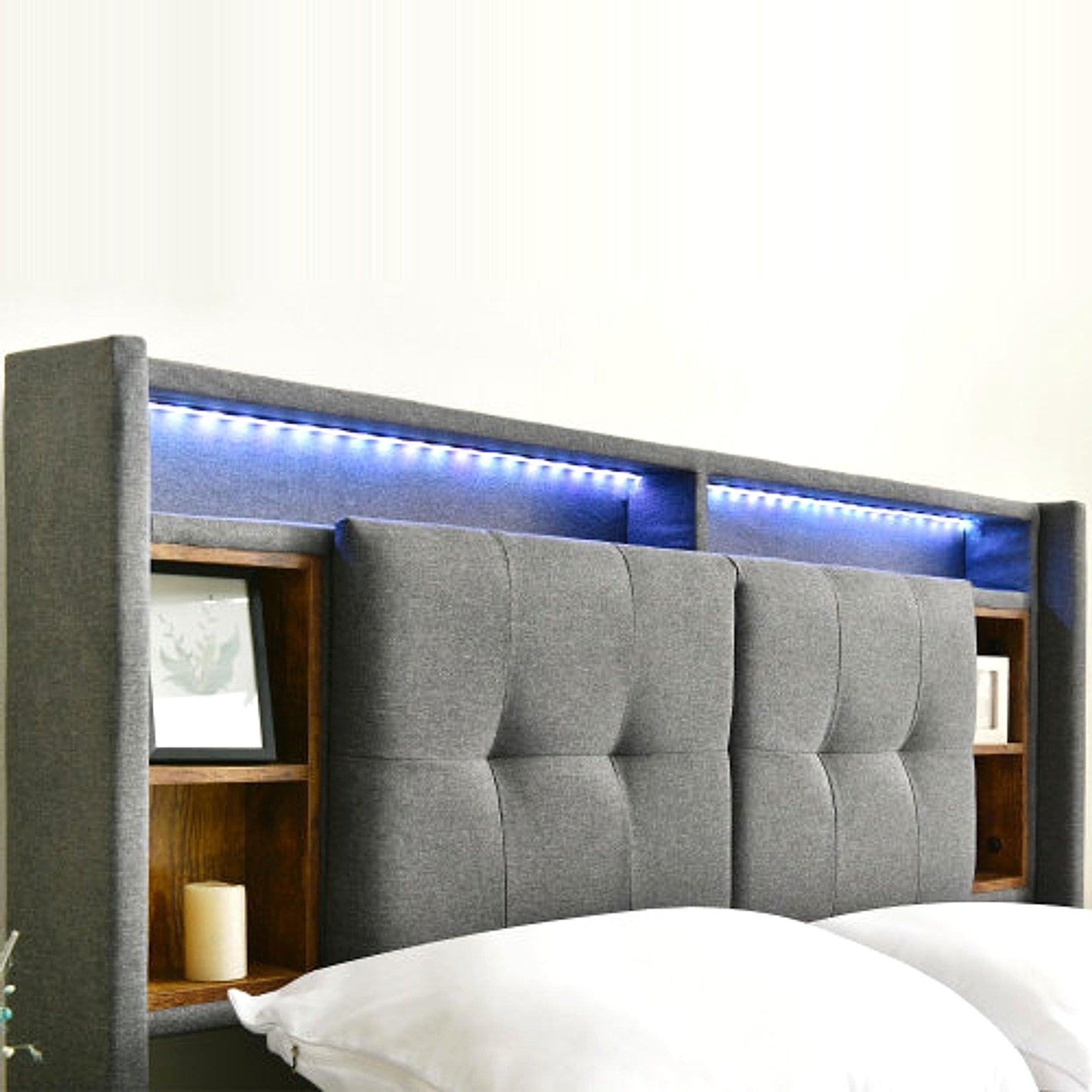 LuneluX_Home – Solid Wood Storage Bed with USB Charging Ports & LED Light (160×200 cm, Gray) - enhanced image 18