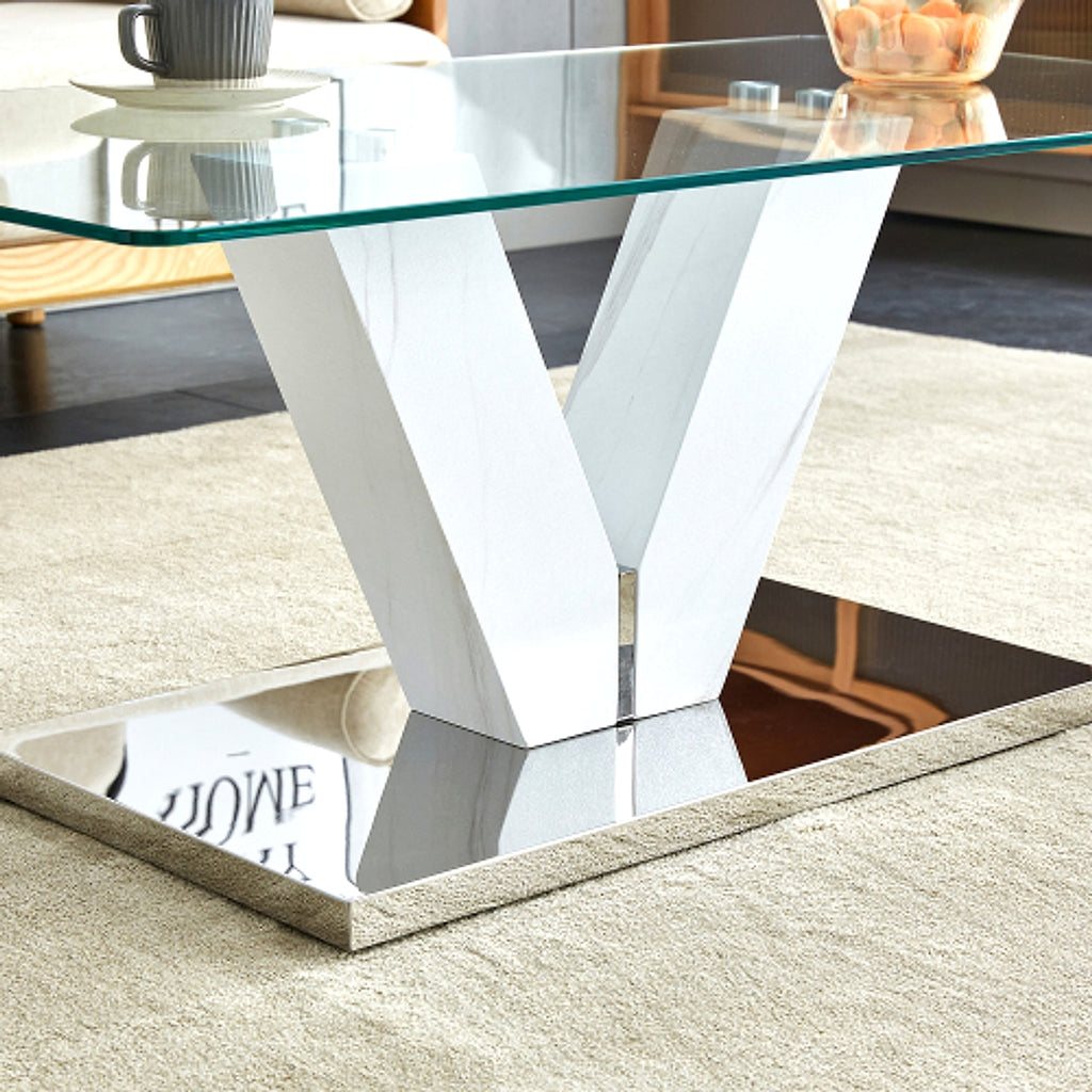 LuxeGlass™ – Modern Minimalist Coffee Table with Tempered Glass Top & Silver Pillars (US Warehouse) - enhanced image 18
