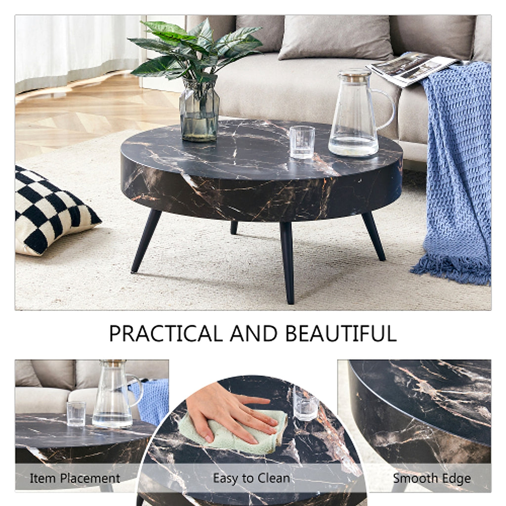 LuxeHome™ – 31.5" Black Marble Round Coffee Table with Adjustable Metal Legs (US Warehouse) - enhanced image 18