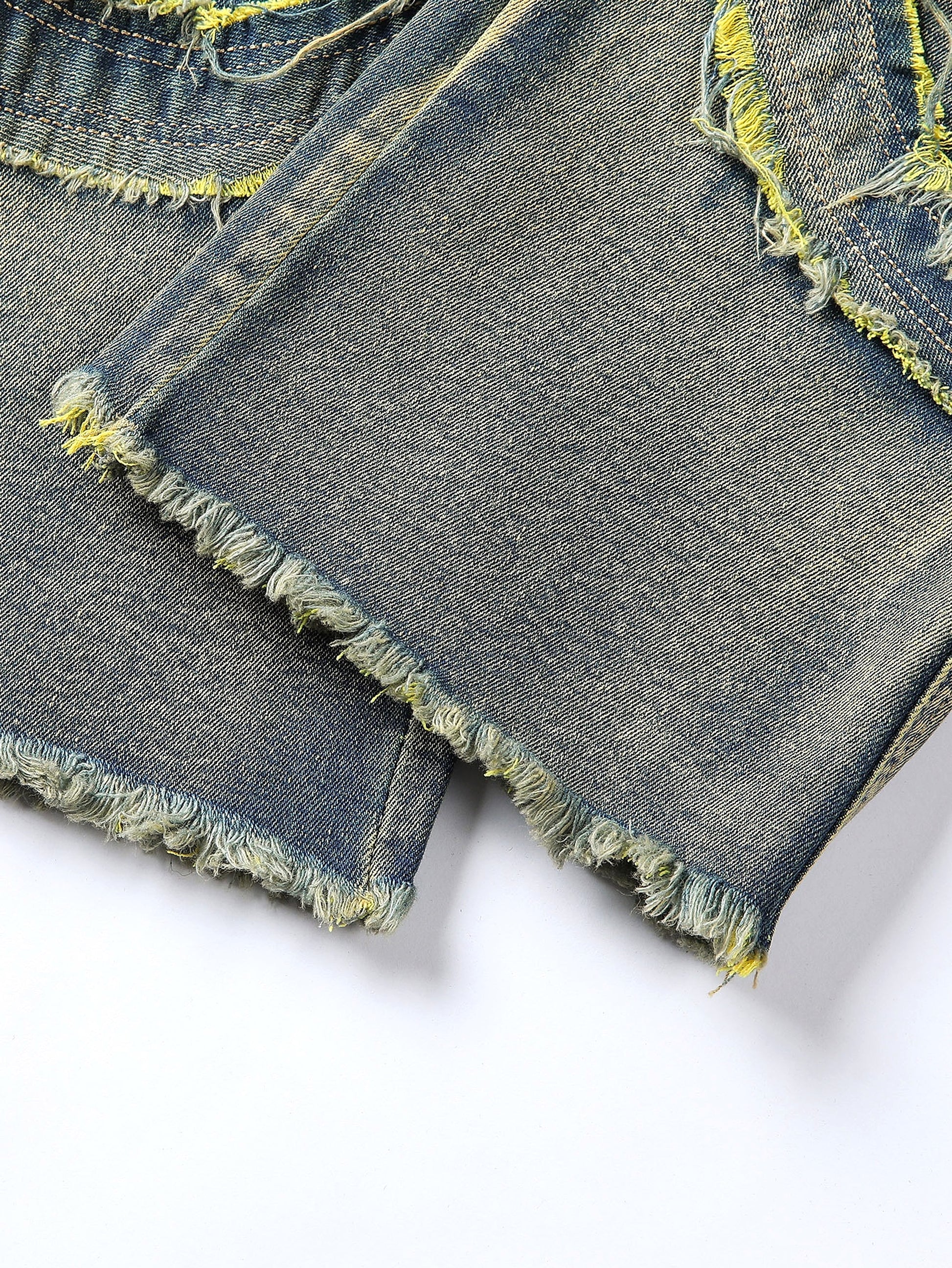 Men's Patchwork Fringe Slightly Flared Stretch Jeans - enhanced image 18