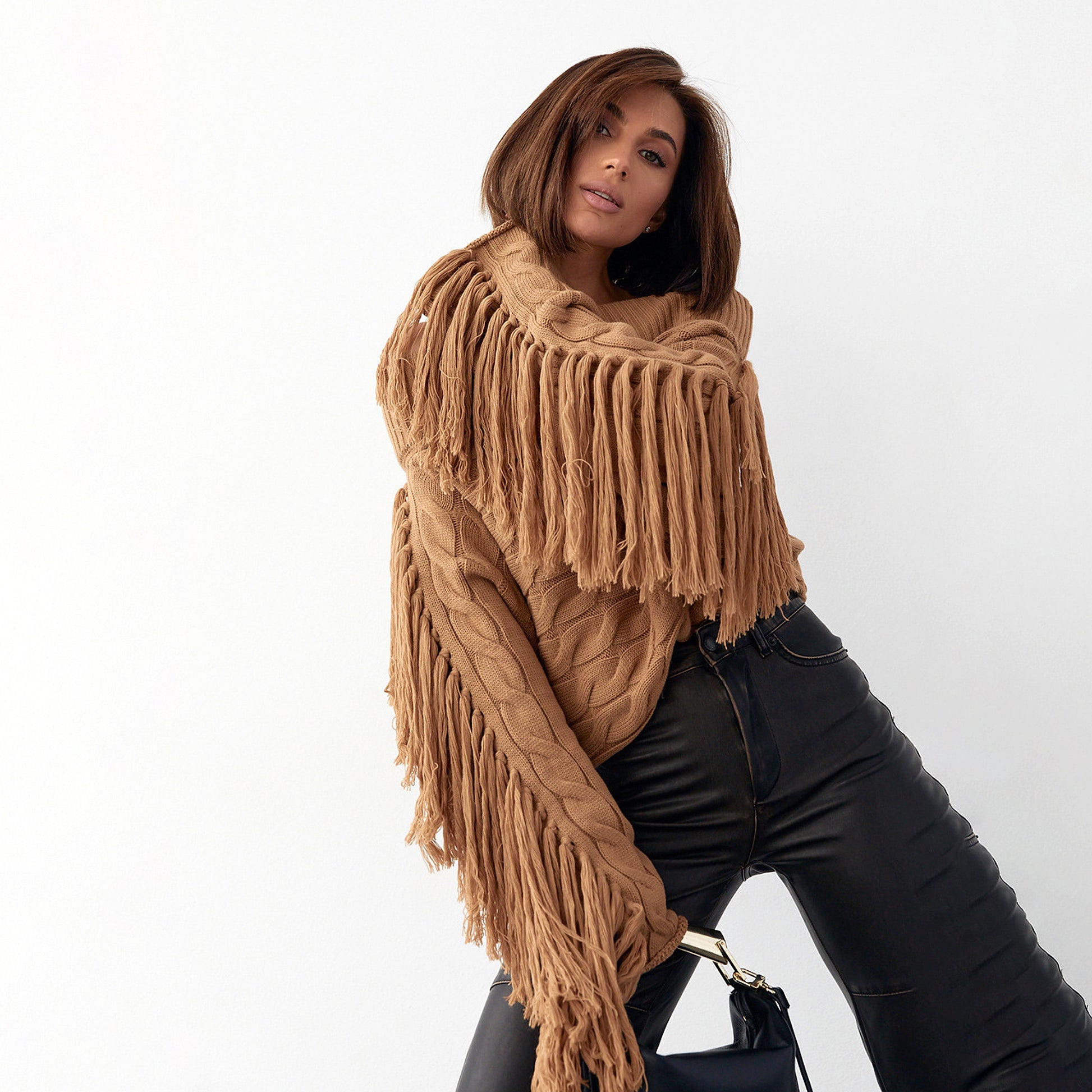 A Pure Color Elegant Style Woolen Tassel Design Sweater  Women - enhanced image 18