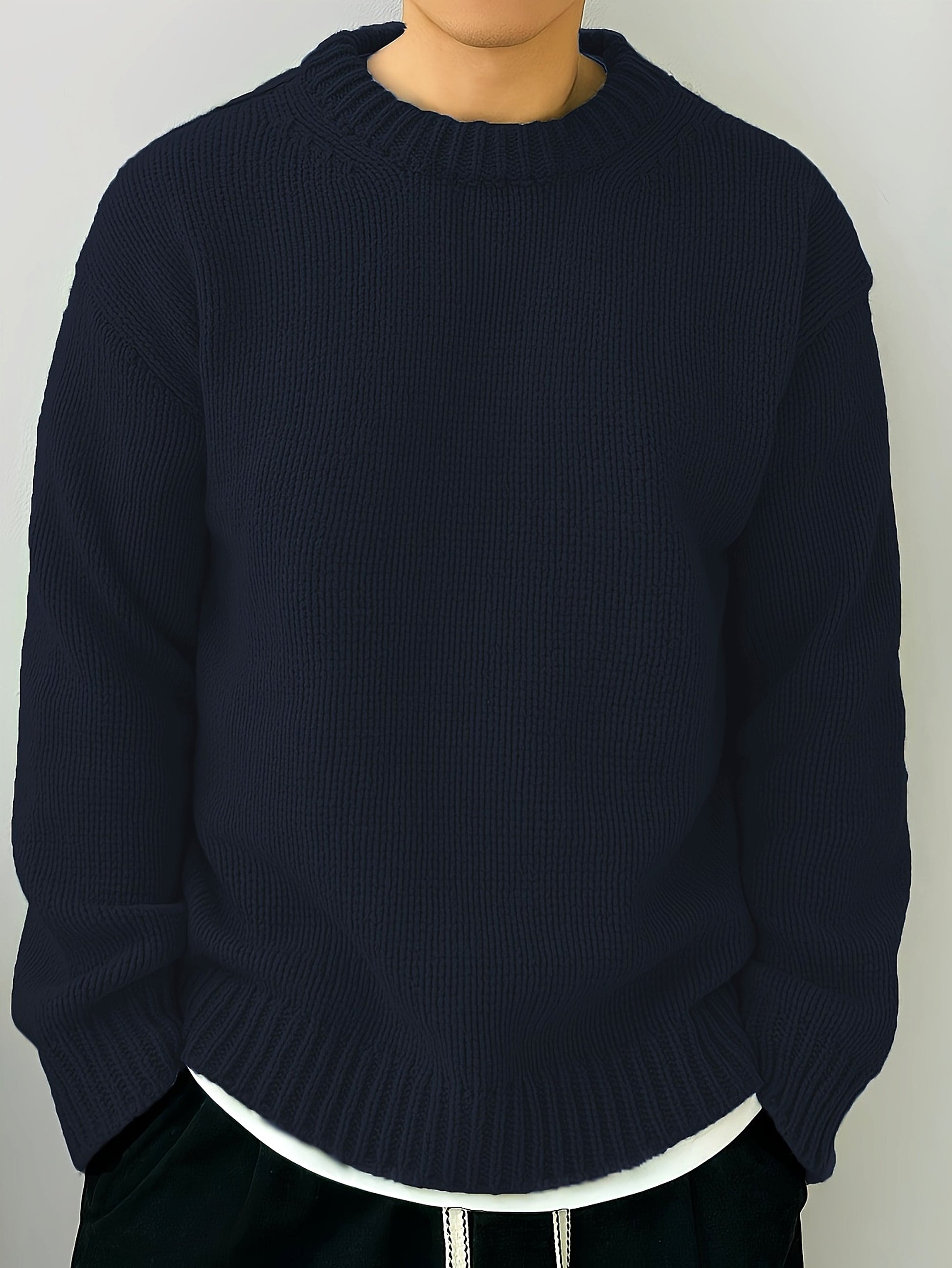Solid Color Loose Knitted Pullover Leisure Japanese-style Retro Long Sleeve Round Neck Sweater Men - enhanced image 18