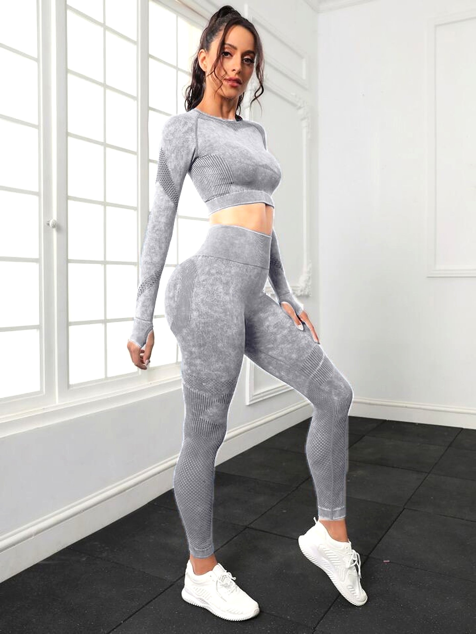 A.1 Sports Long Sleeve Fitness Yoga Leggings Pants Two-piece Set - enhanced image 18