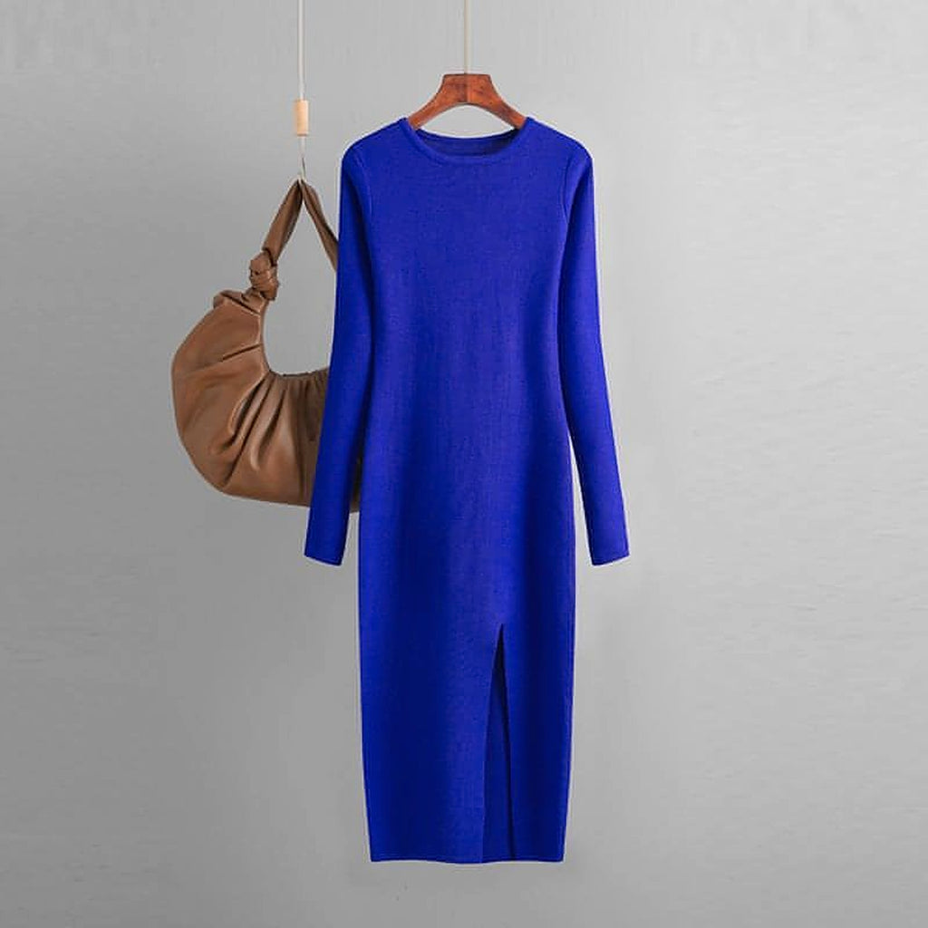 Autumn And Winter Long Sleeve Knitted Backless Round Neck Dress - enhanced image 19
