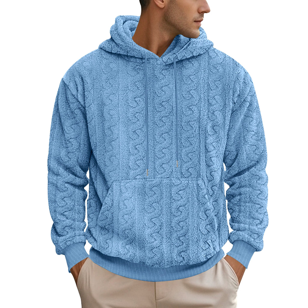 European And American Fall Winter Men Hooded Jacquard Teddy Plush Sports And Leisure Sweater - enhanced image 19