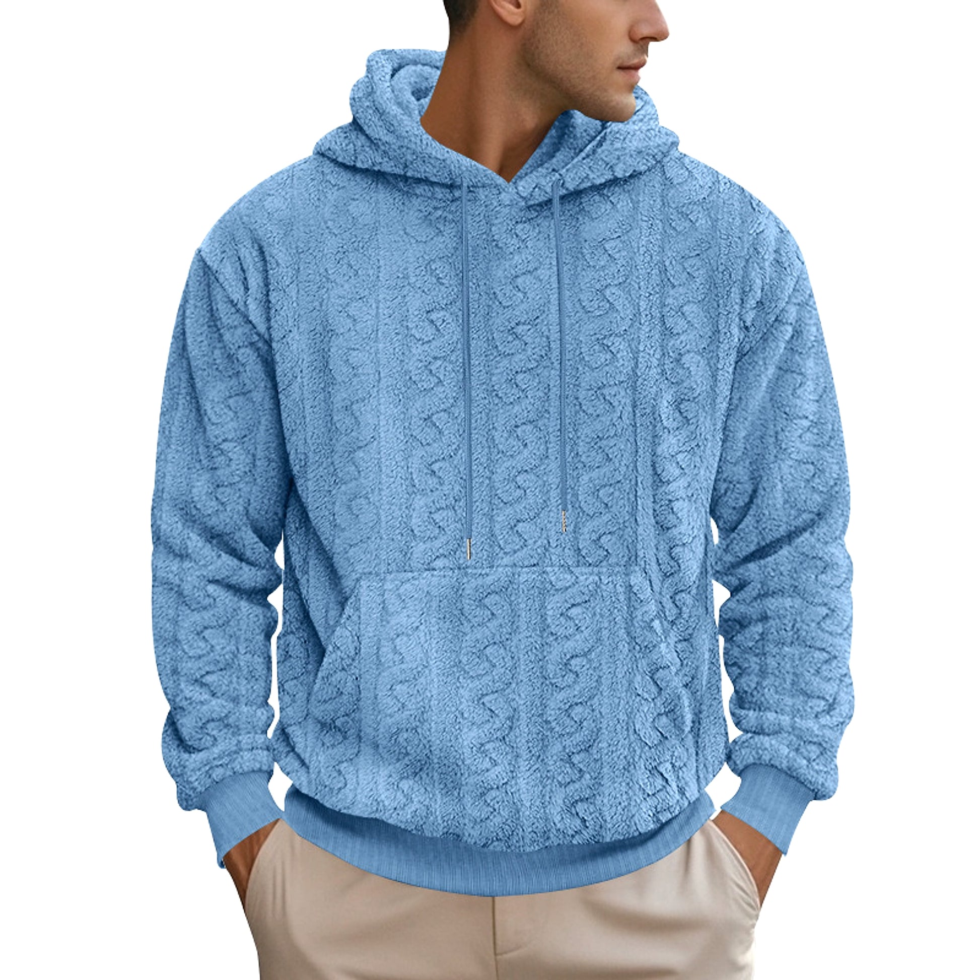 European And American Fall Winter Men Hooded Jacquard Teddy Plush Sports And Leisure Sweater - enhanced image 19