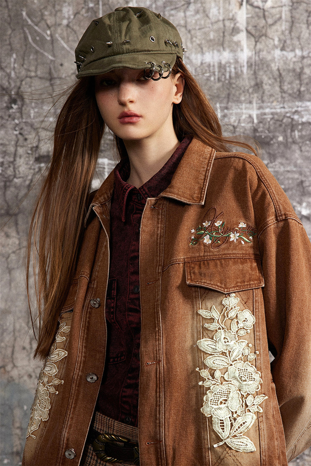 Floral Embroidery Spray Painting Denim Jacket Men & Women Punk - enhanced image 19