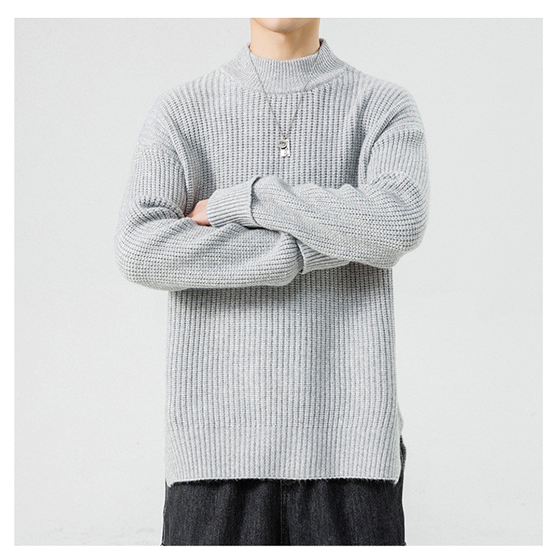 Half High Necked Sweater For Men's Casual Knitwear Outerwear - enhanced image 19