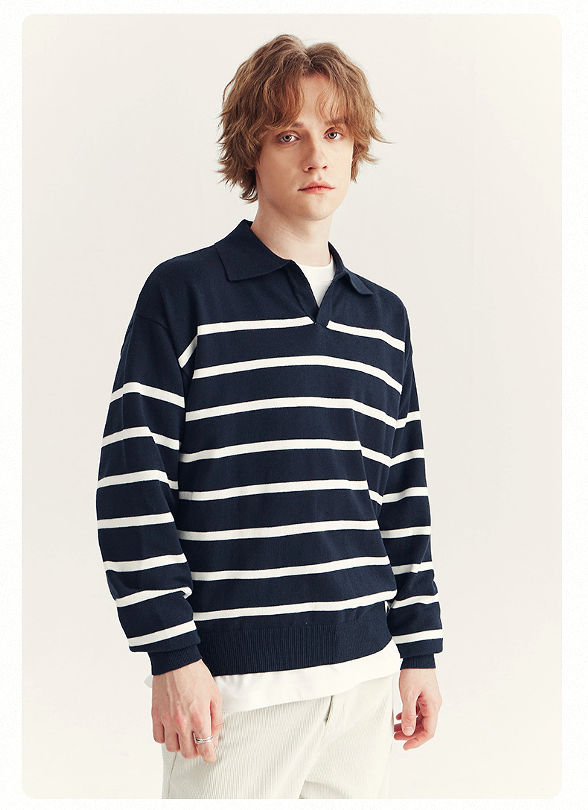High-grade Loose Contrast Color Striped Sweater Long Sleeve Inner Wear Sweater For Men - enhanced image 19