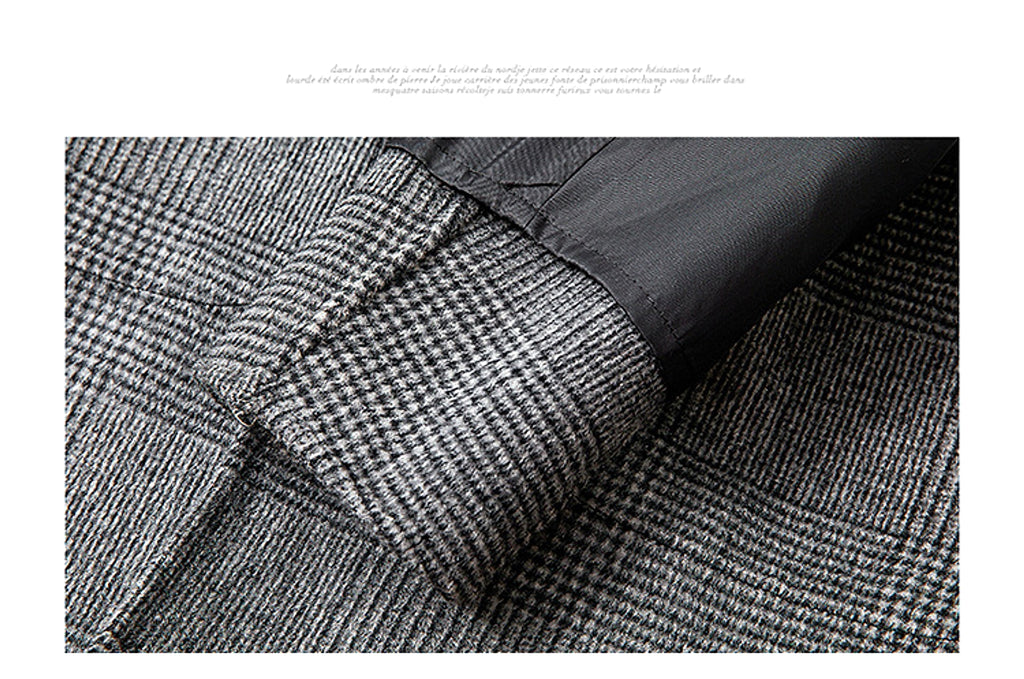 Houndstooth reversible men's plaid woolen trench coat - enhanced image 19